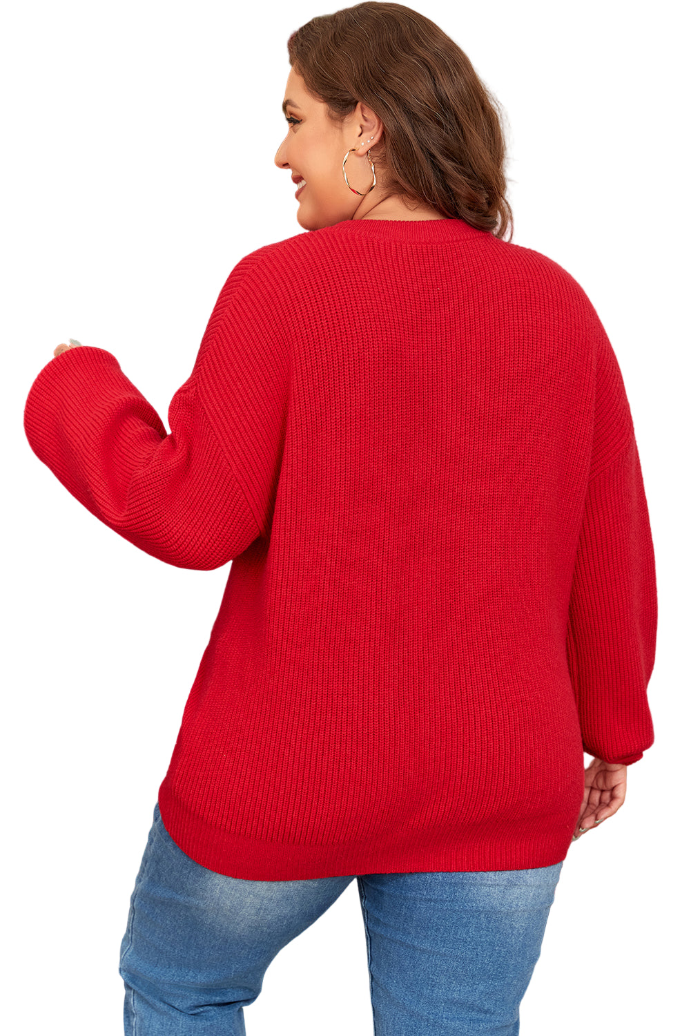 Racing Red Sparkle All The Way Tinsel Crew Neck Plus Size Sweater