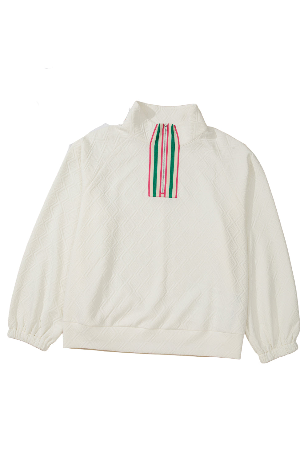 Beige Plus Size Rhombus Texture Contrast Striped Collar Baggy Sweatshirt