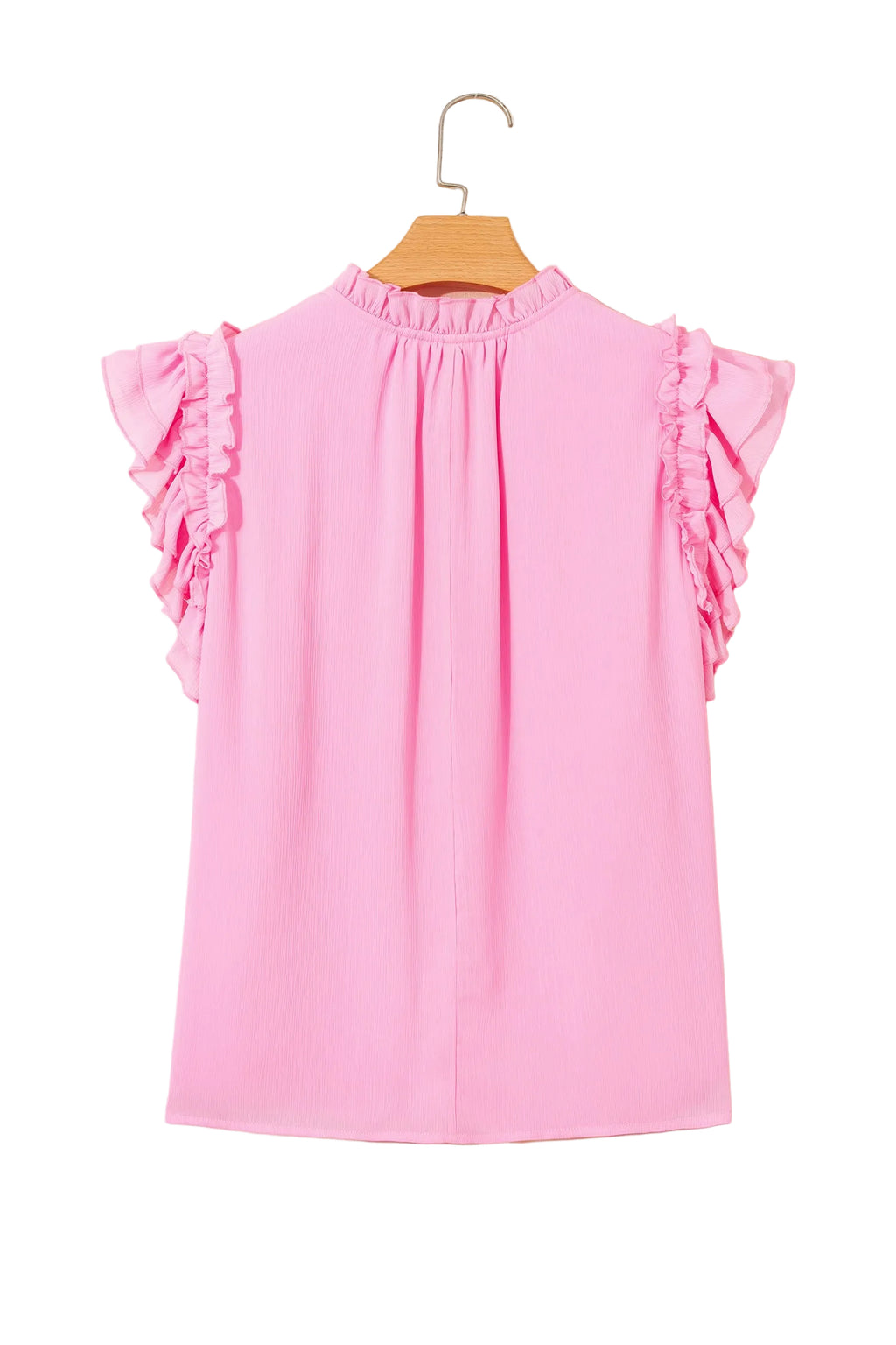 Bonbon Plus Size Textured Tassel Tie V Neck Ruffle Short Sleeve Blouse