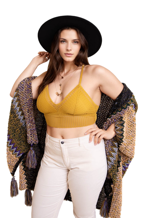 Ribbed Lace Boho Racerback Bralette Plus