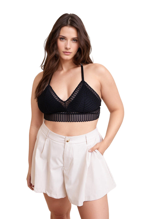 Ribbed Lace Boho Racerback Bralette Plus