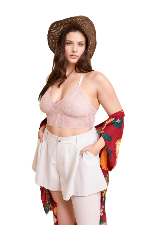 Ribbed Lace Boho Racerback Bralette Plus