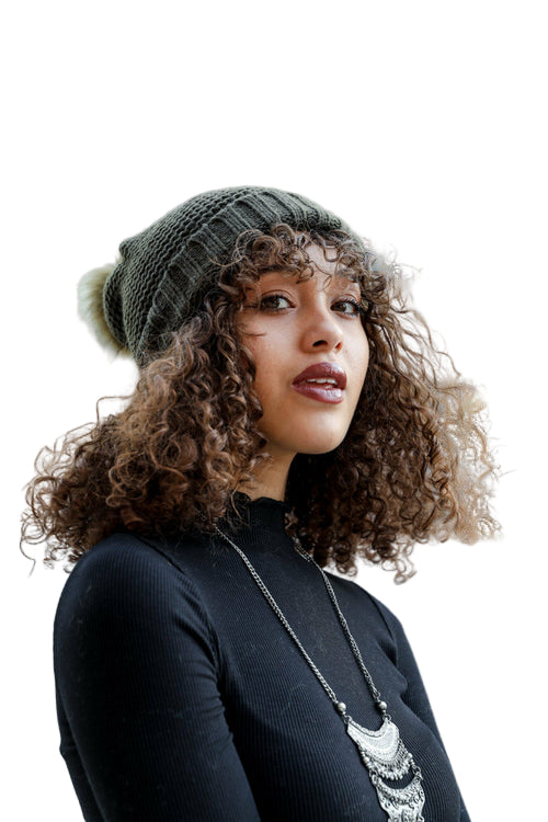 Pom Beanie with Faux Sherpa Lining