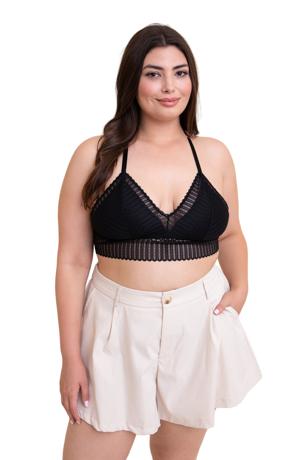 Ribbed Lace Boho Racerback Bralette Plus