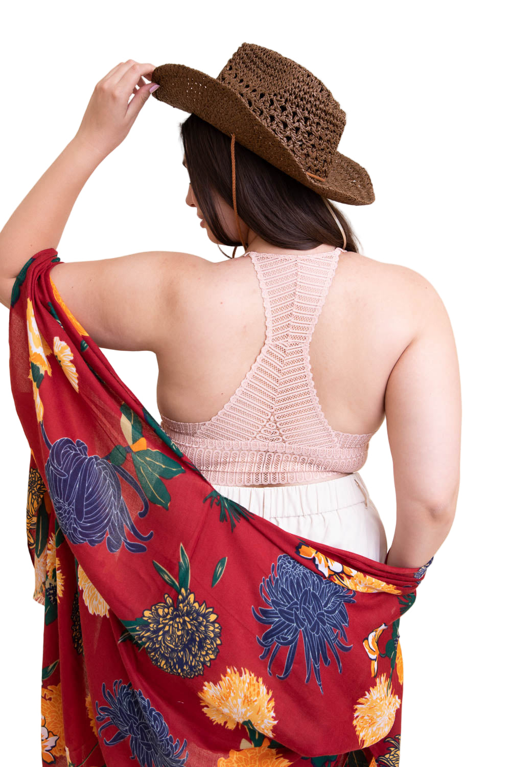 Ribbed Lace Boho Racerback Bralette Plus