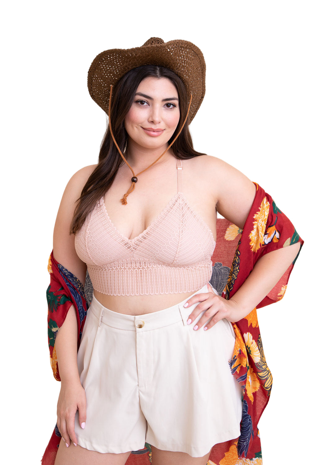 Ribbed Lace Boho Racerback Bralette Plus