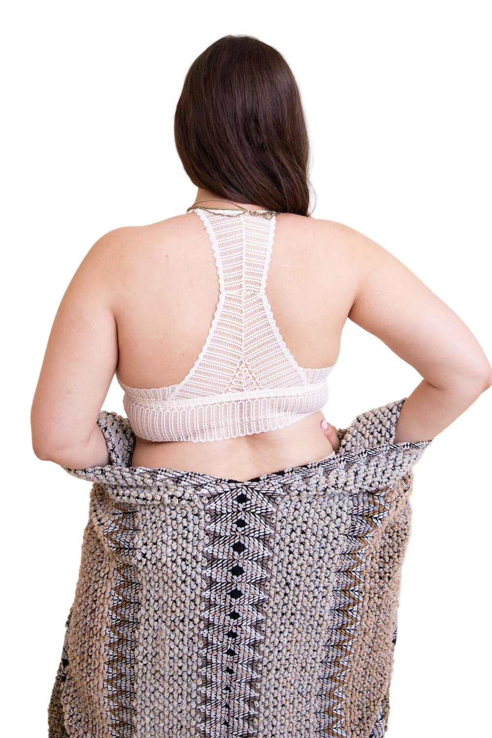 Ribbed Lace Boho Racerback Bralette Plus