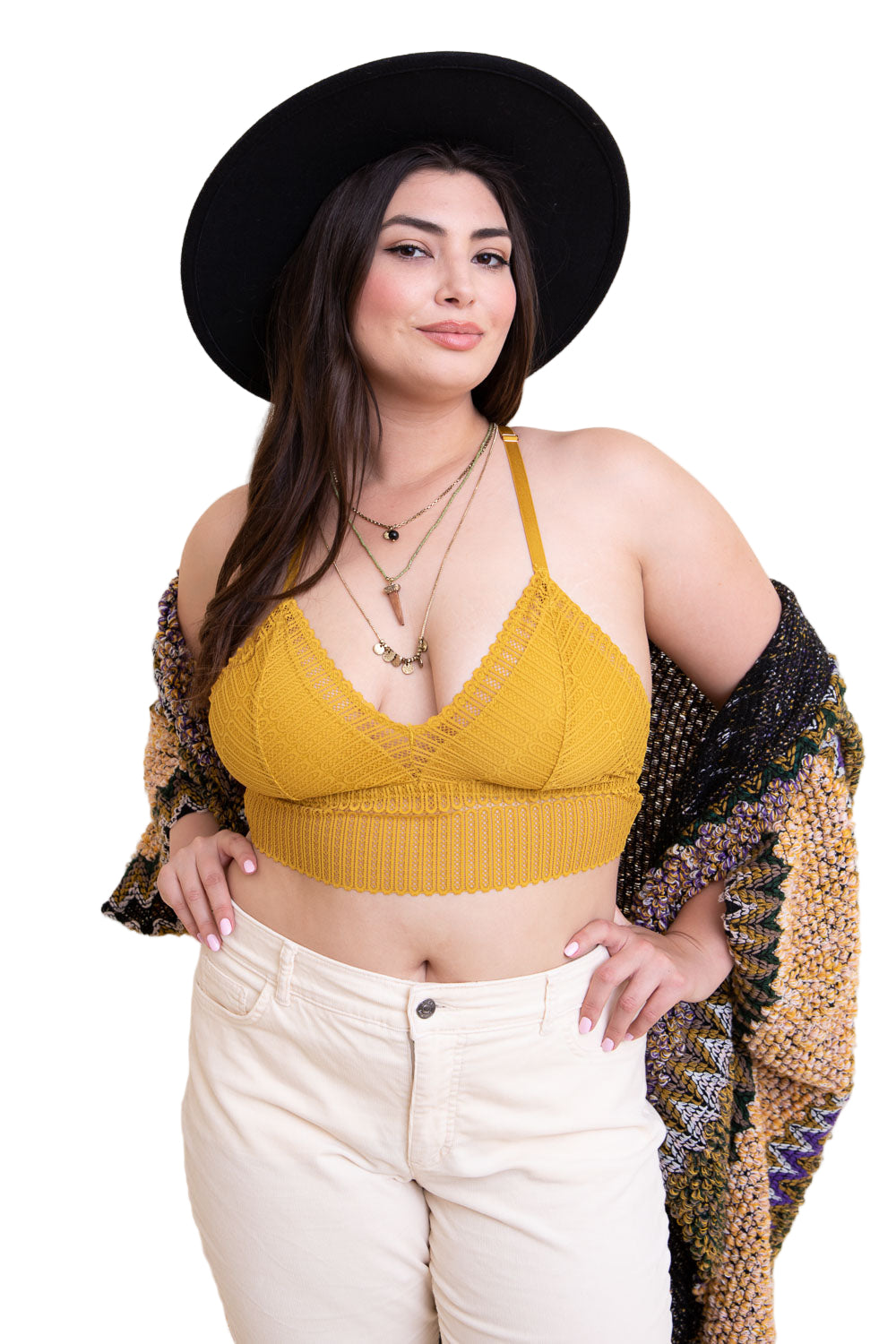 Ribbed Lace Boho Racerback Bralette Plus