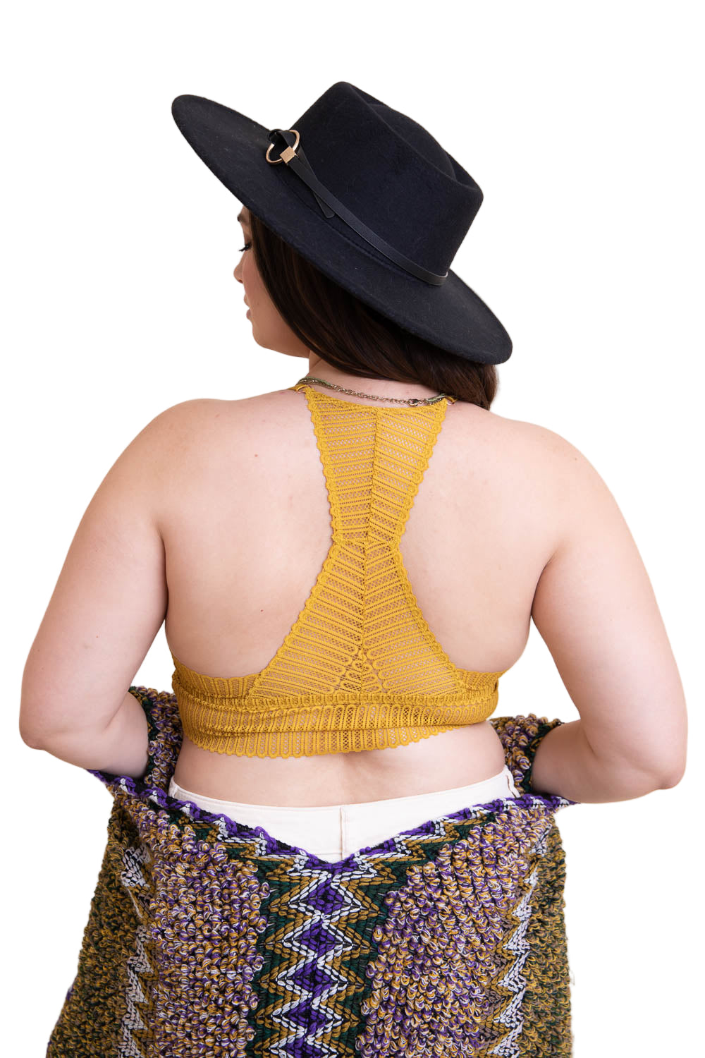 Ribbed Lace Boho Racerback Bralette Plus