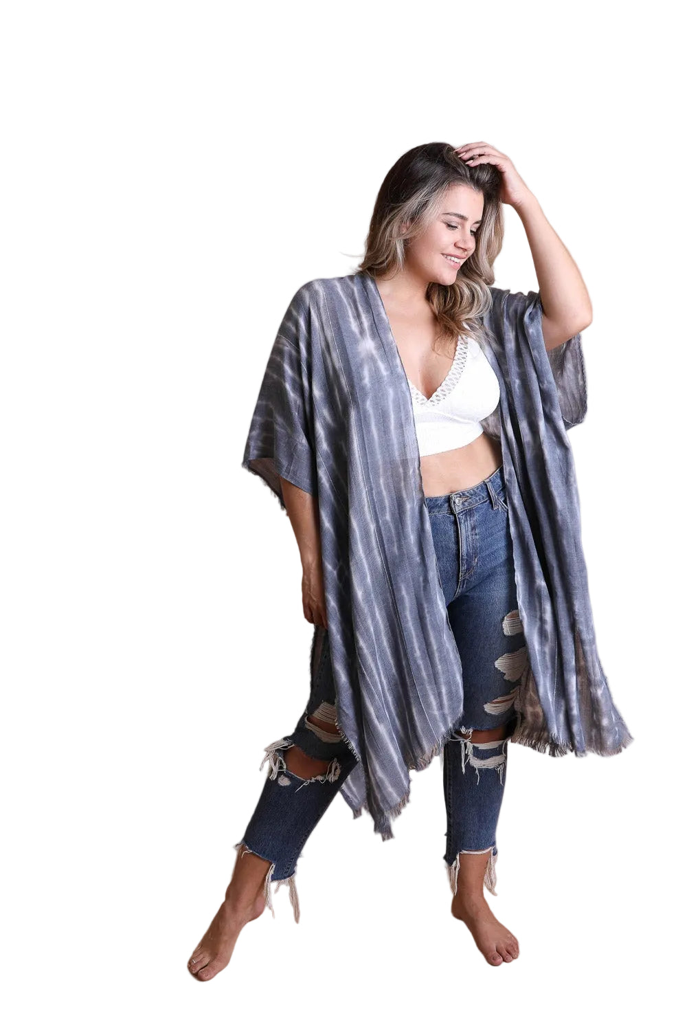 Tie Dye Frayed Kimono