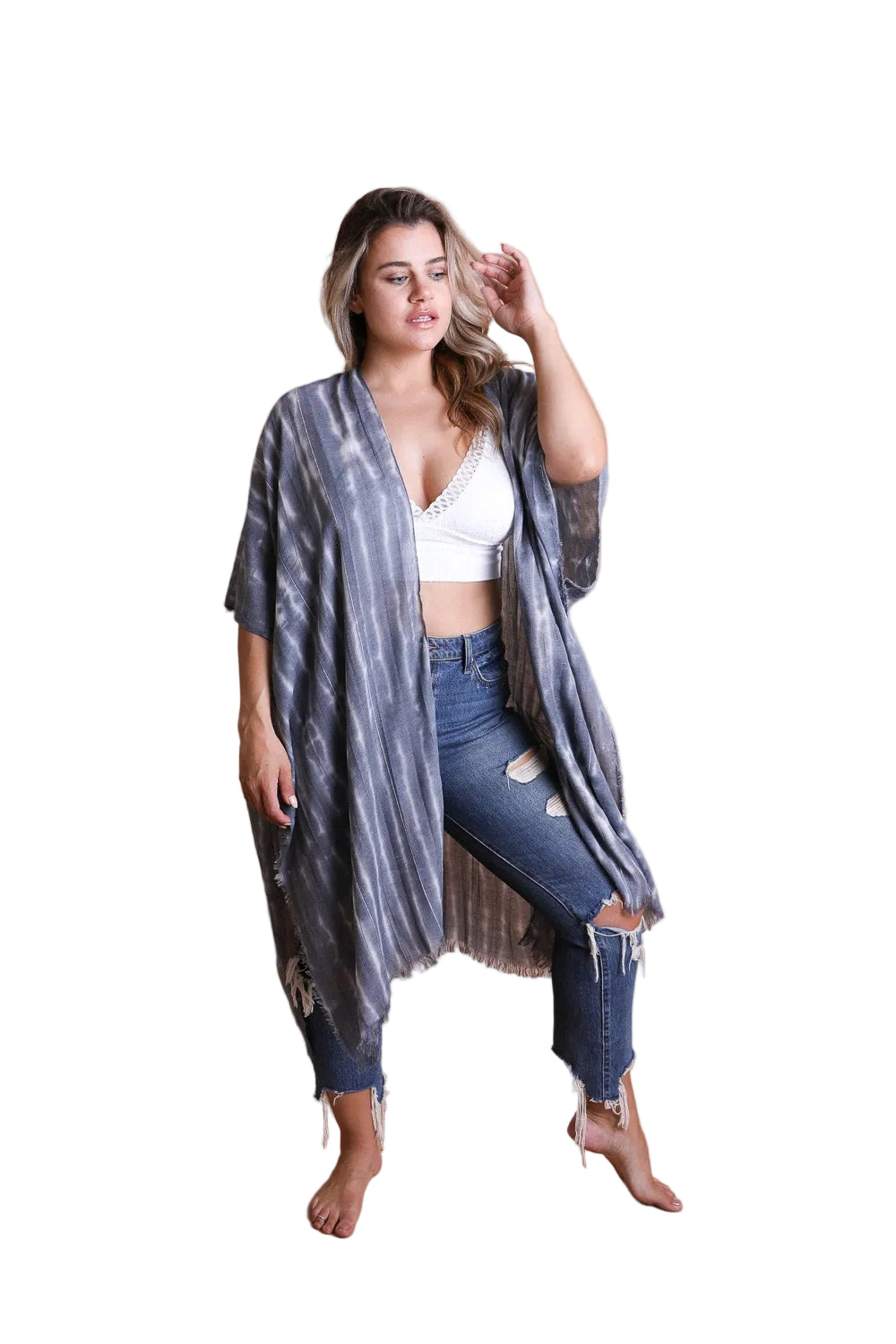 Tie Dye Frayed Kimono