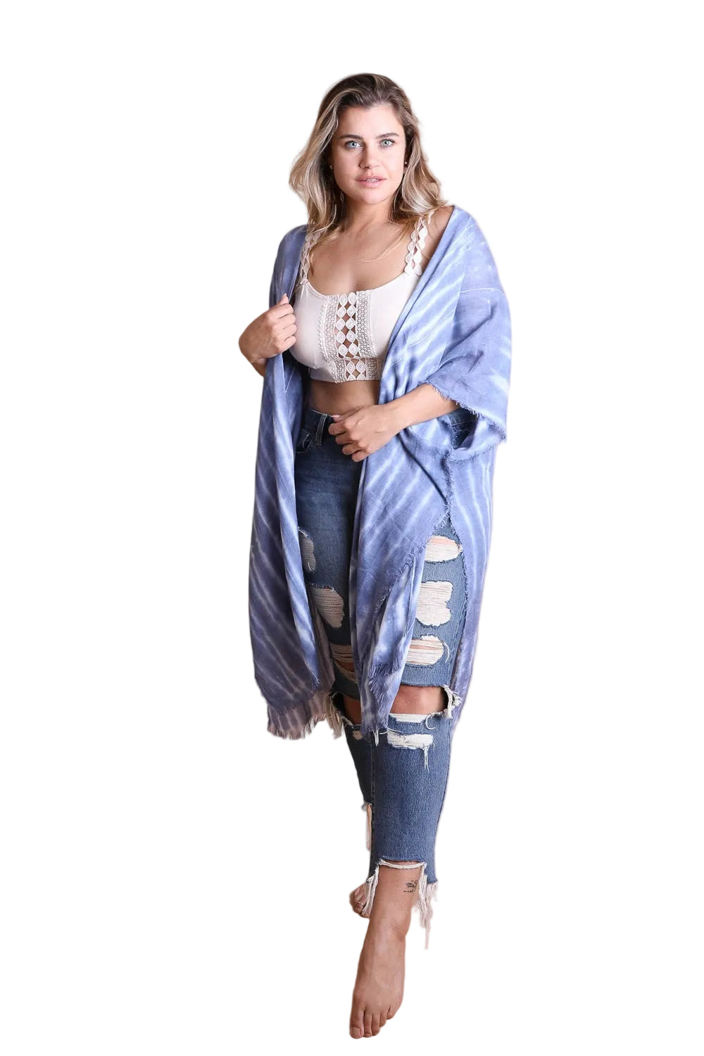 Tie Dye Frayed Kimono