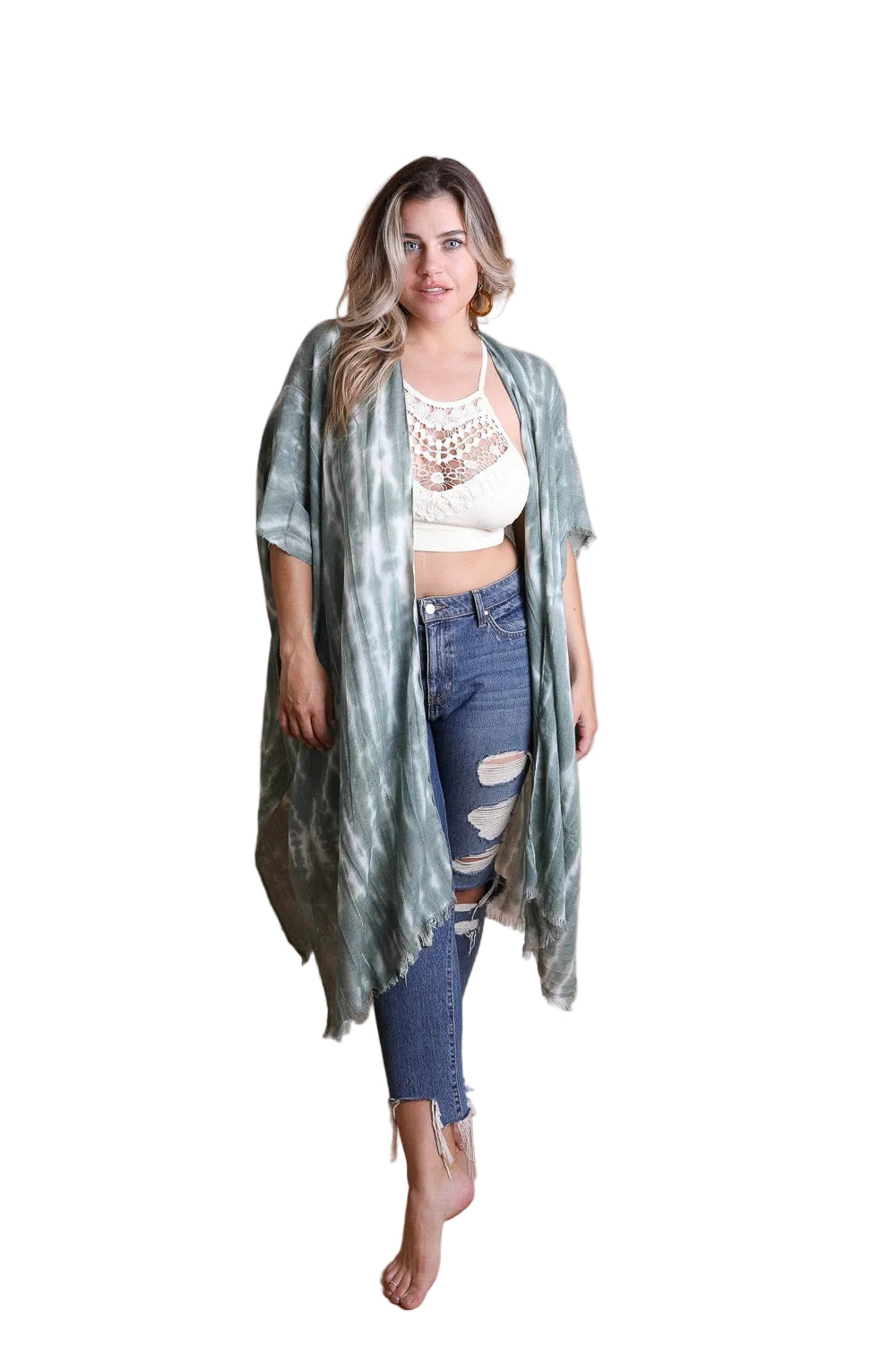 Tie Dye Frayed Kimono