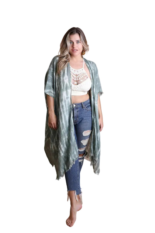Tie Dye Frayed Kimono