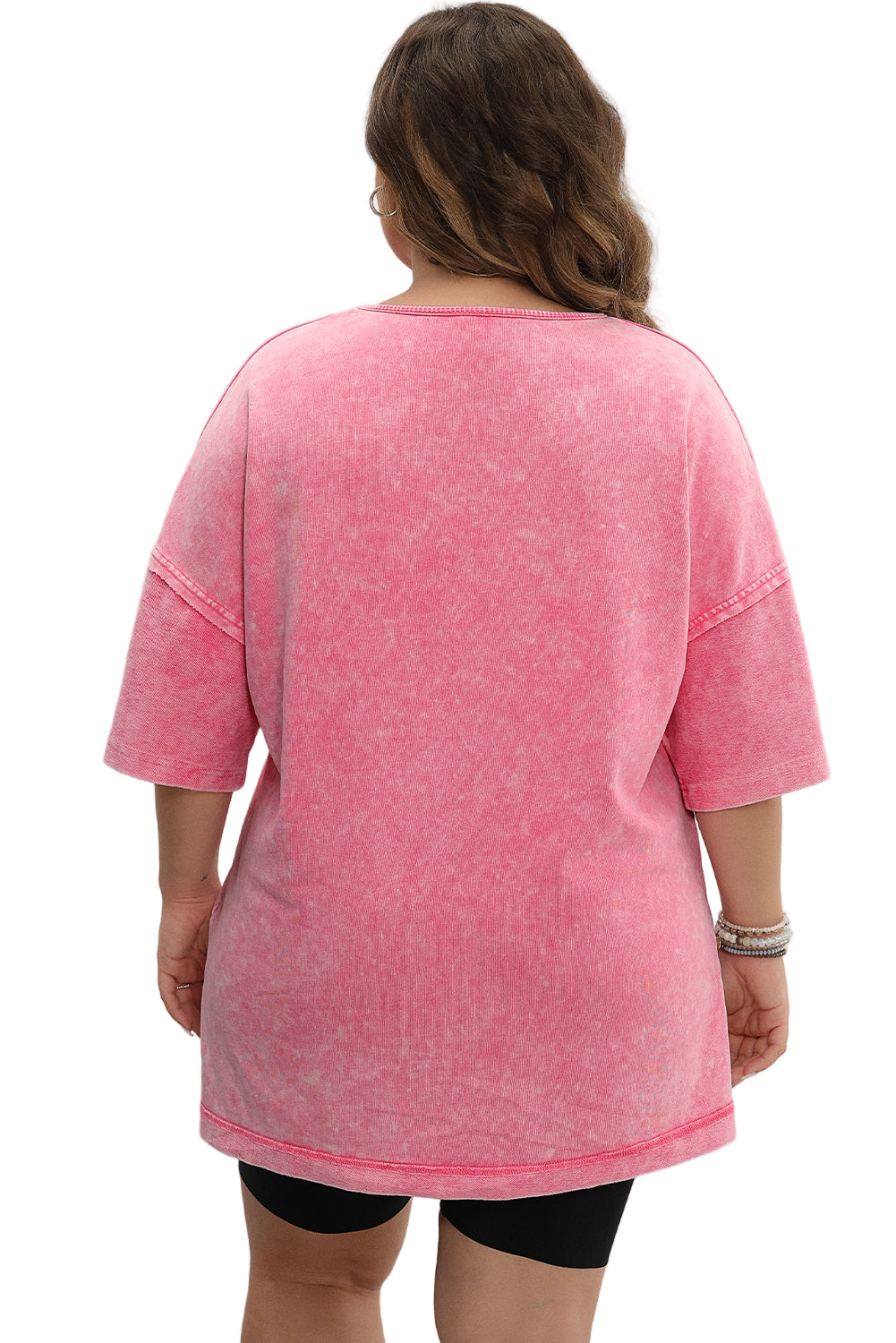 Light Grey Mineral Wash Drop Sleeve Patchwork Plus Size Tee