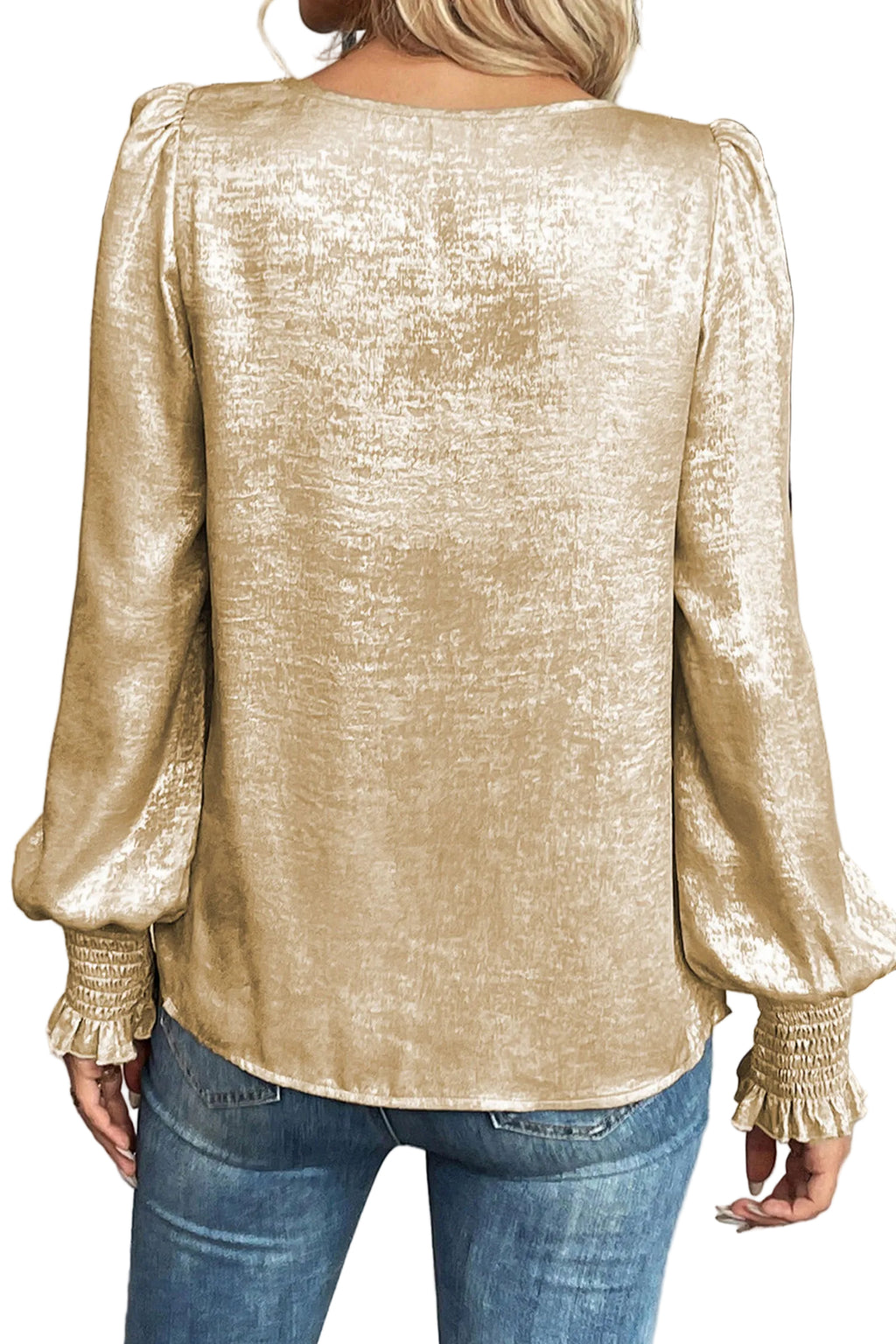 Apricot Plus Size Metallic Long Flounce Sleeve Blouse