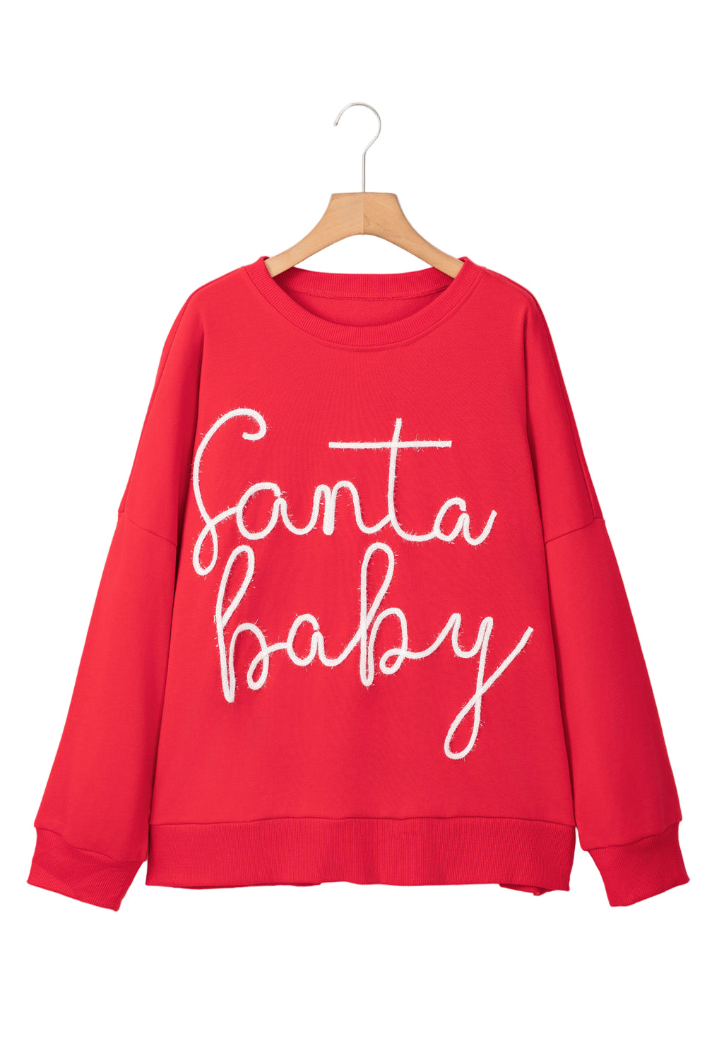 Fiery Red Plus Size Santa Baby Tinsel Crew Neck Sweatshirt
