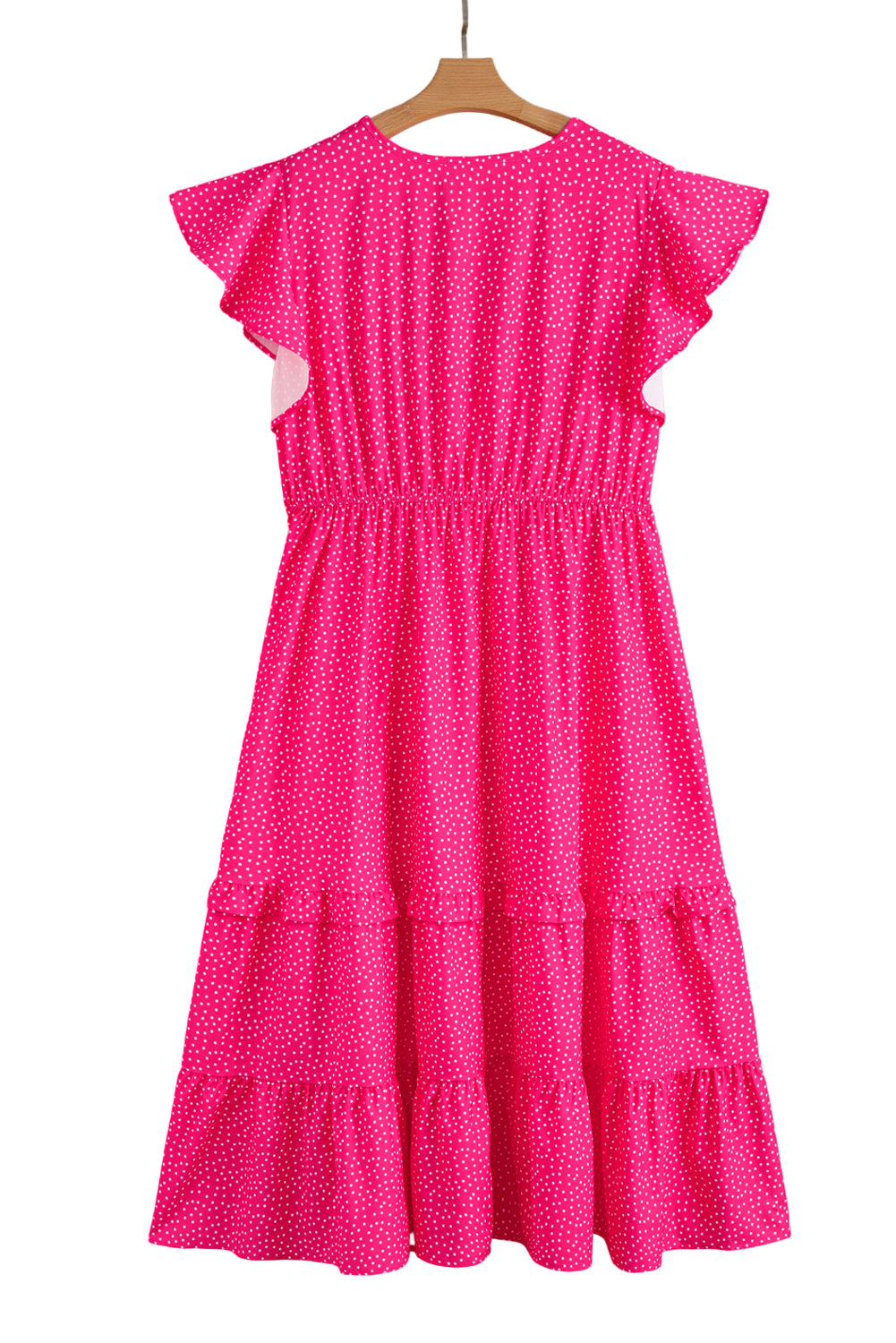 Rose Polka Dot Print Ruffled Smocked High Waist Plus Midi Dress