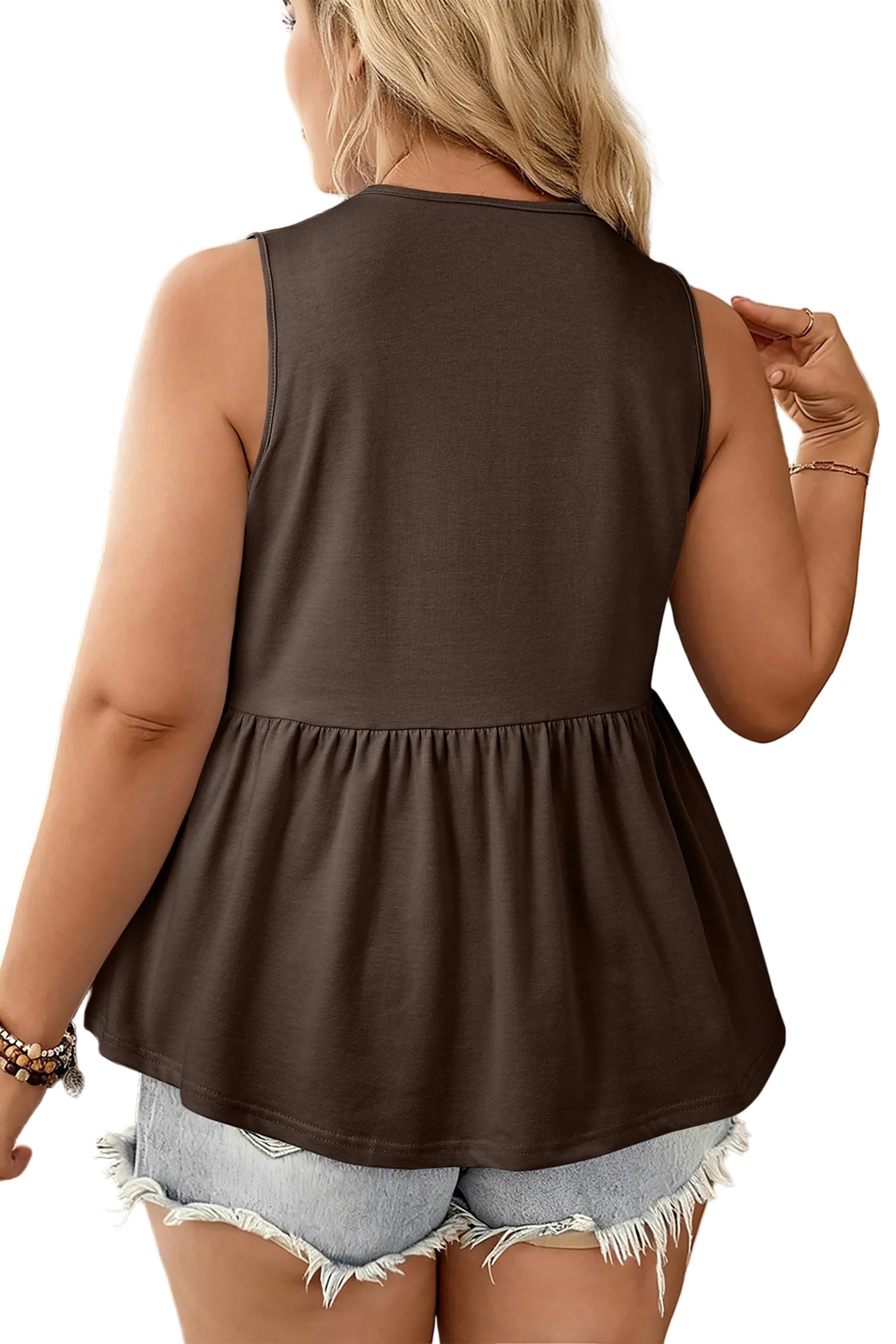 Black Plus Size Solid Color Bow Tie Peplum Tank Top