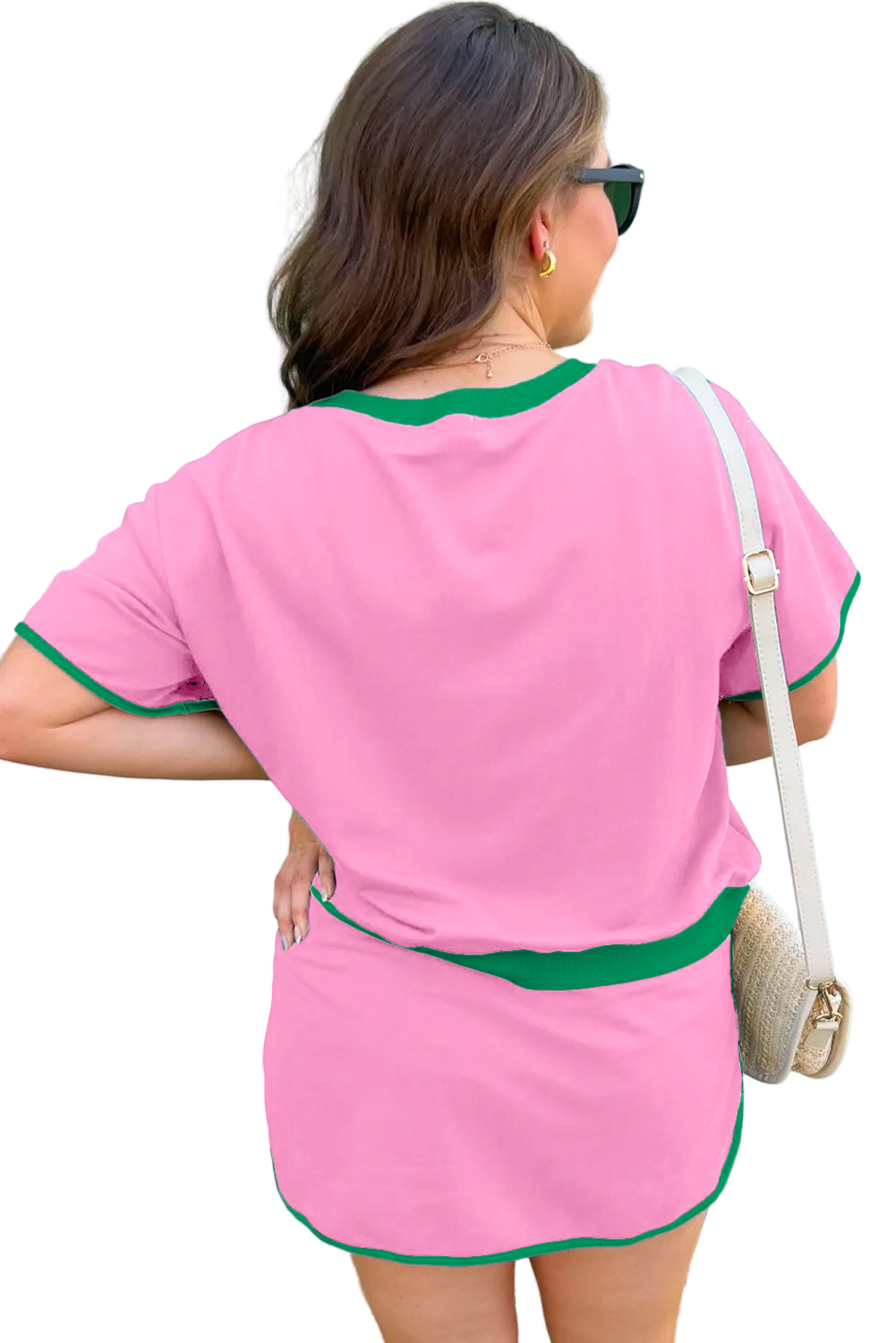 Bonbon Plus Size Contrast Trim T Shirt and Skirt Two Piece Set