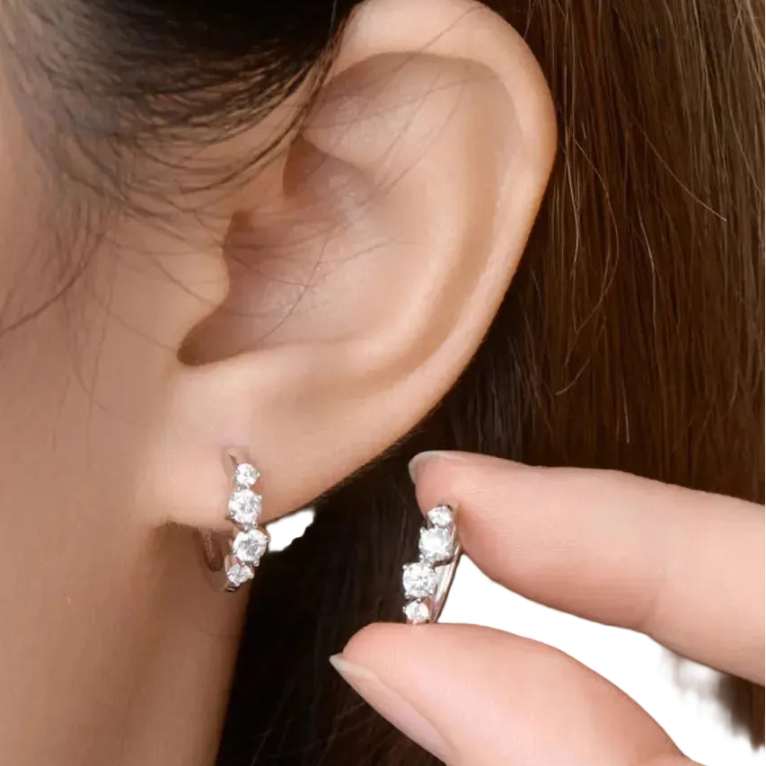 925 Sterling Silver Moissanite Huggie Earrings