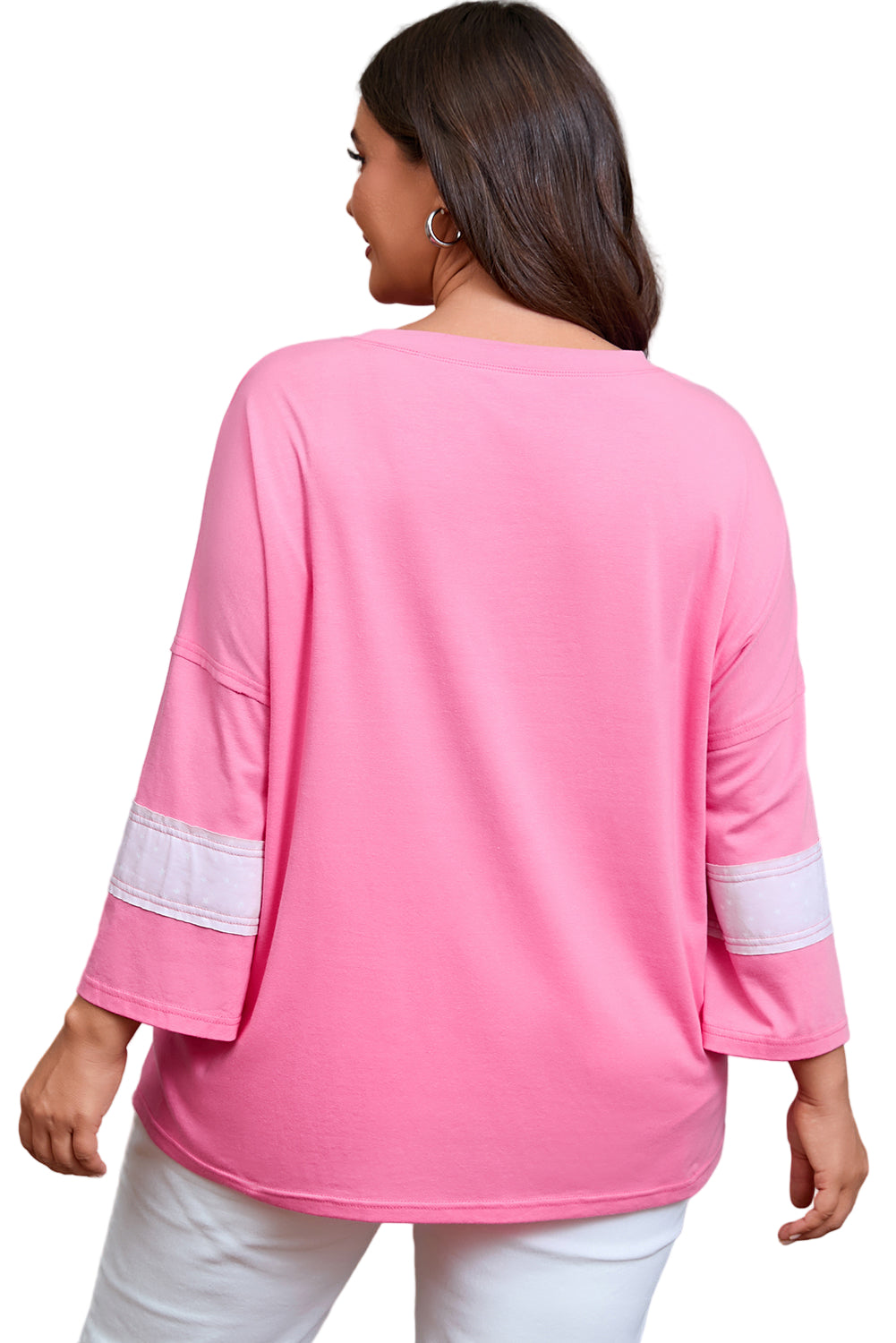 Pink Raw Edge Frayed Star Patched Plus Size Top