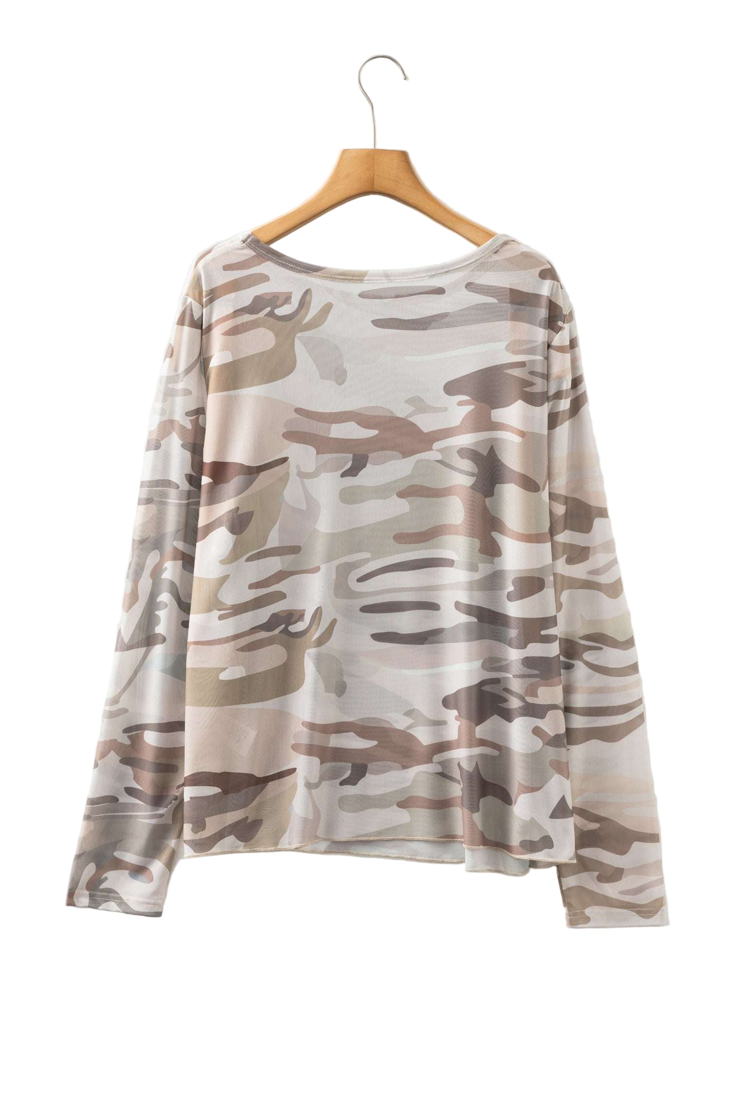 Green Plus Size Western Camo Print Mesh Long Sleeve Top