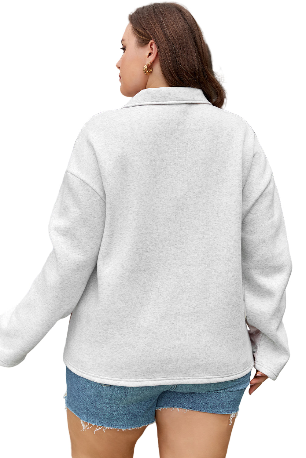 Gray Camo Leaves Patchwork Zipped Collar Pullover Plus Size Sweatshirt