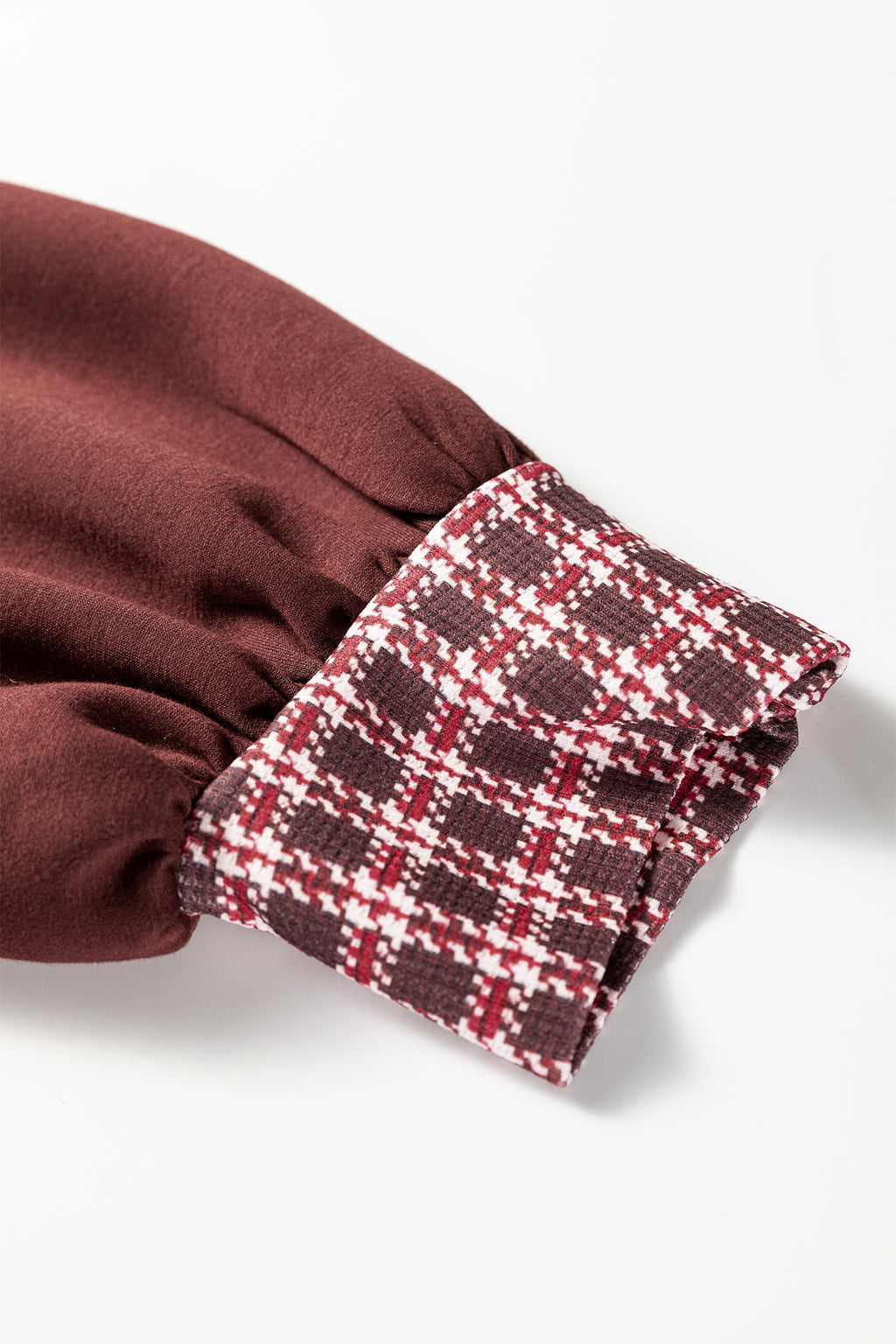 Coffee Contrast Plaid Trim Patchwork Collared Plus Size Shift Mini Dress