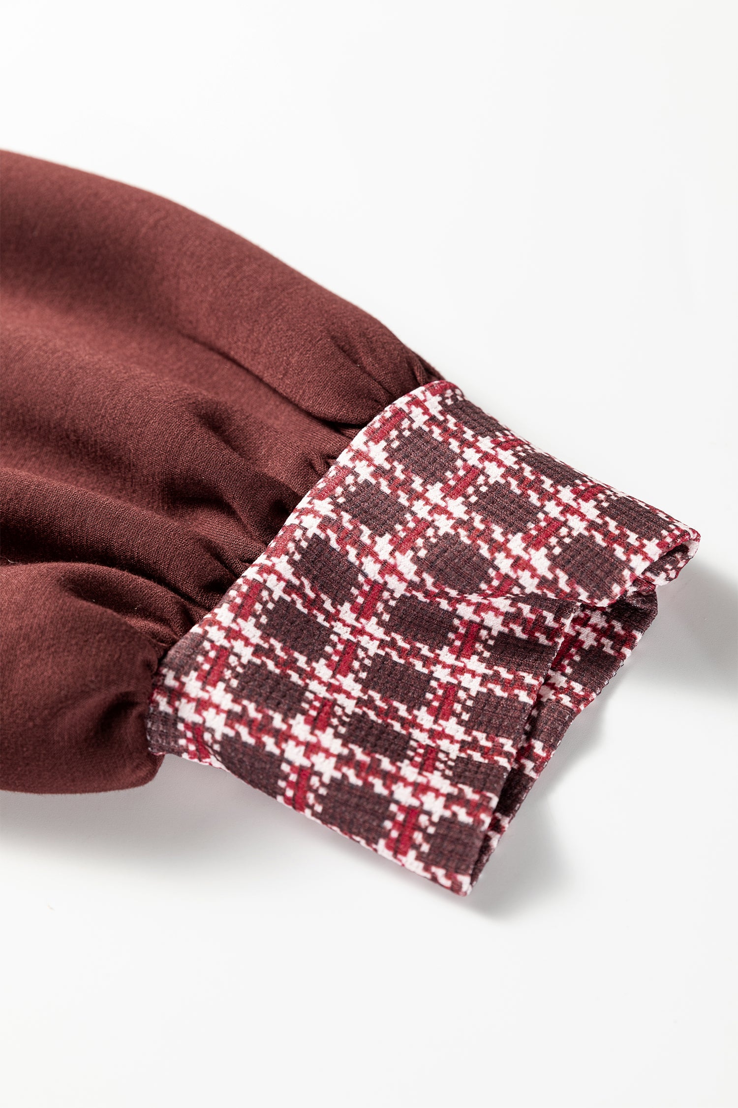 Coffee Contrast Plaid Trim Patchwork Collared Plus Size Shift Mini Dress