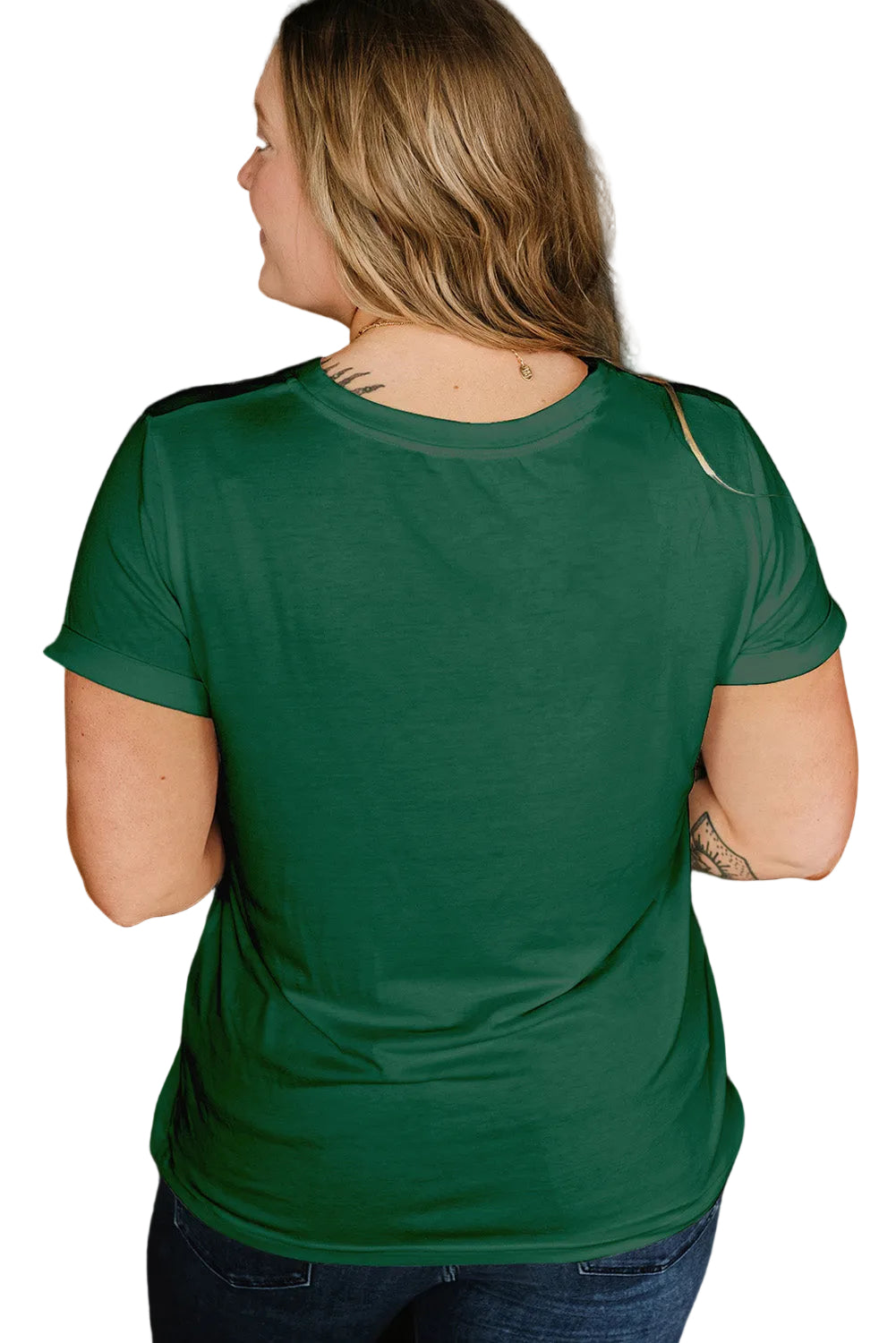 Dark Green Faux Patchwork Mallard Duck Plus Size Graphic Tee