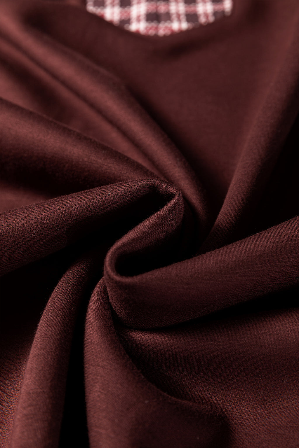 Coffee Contrast Plaid Trim Patchwork Collared Plus Size Shift Mini Dress