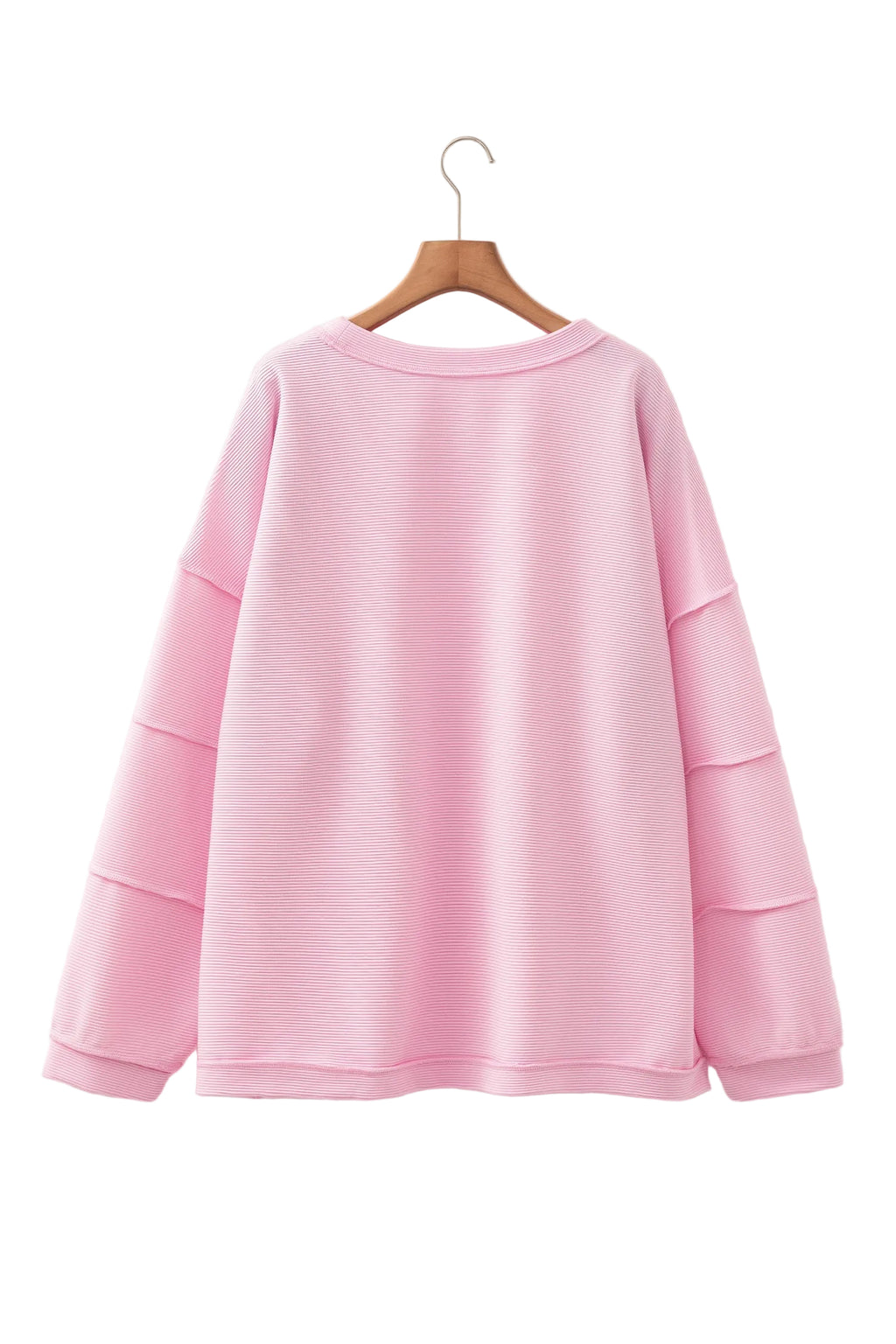 Pink Drop Shoulder Long Sleeve Plus Size Ribbed Top