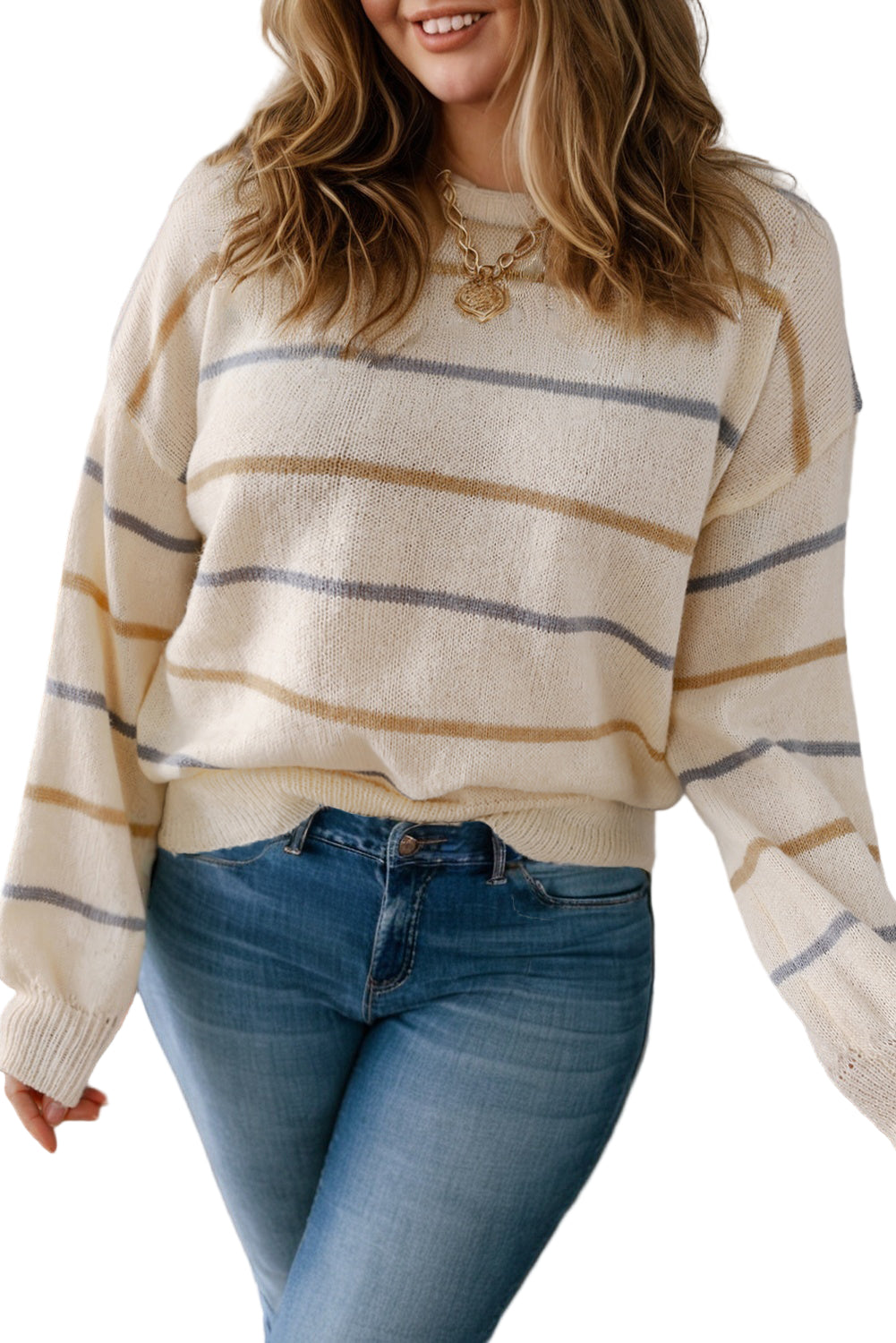 Multicolour Striped Drop Shoulder Plus Sweater