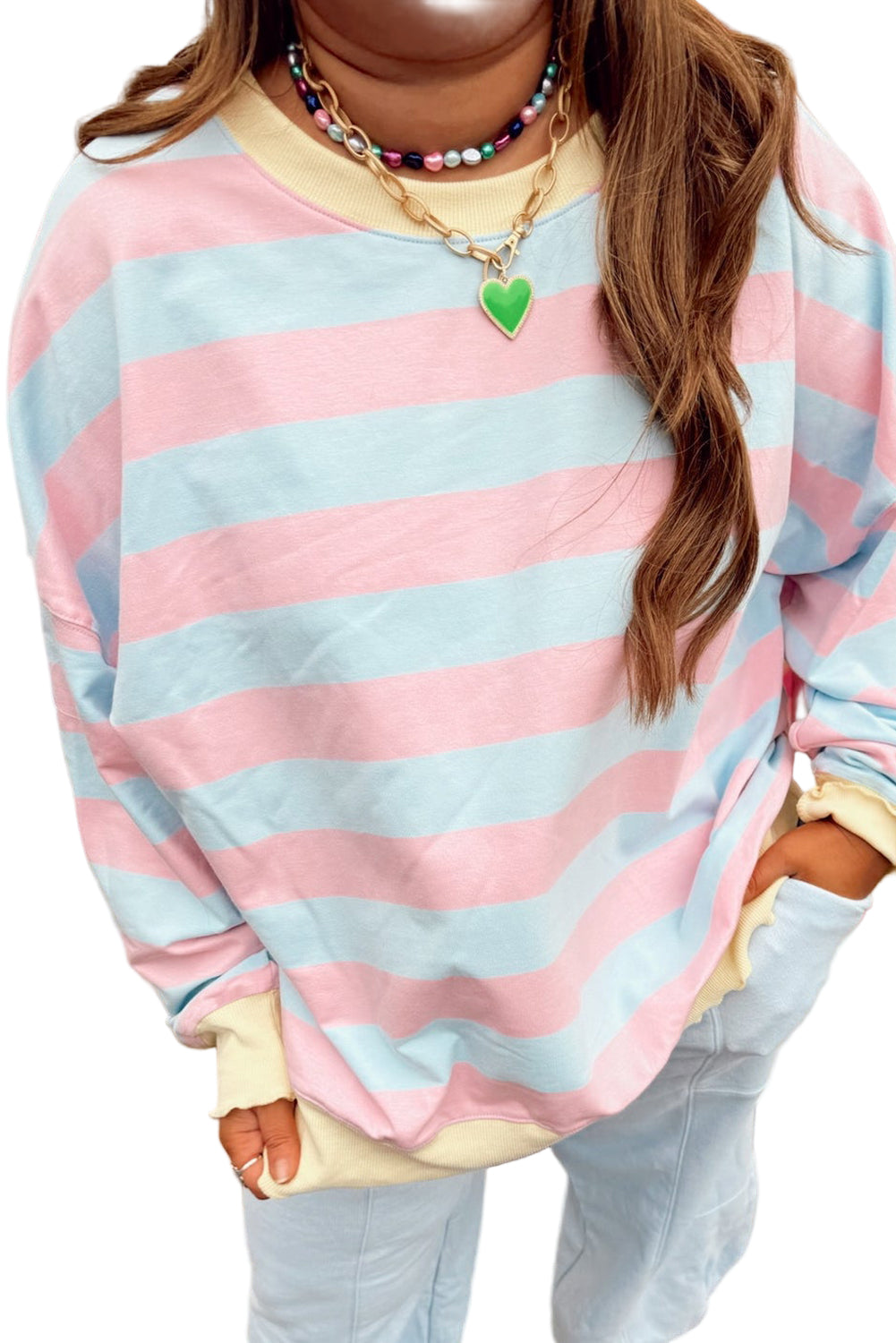 Sky Blue Stripe Colorblock Plus Size Sweatshirt