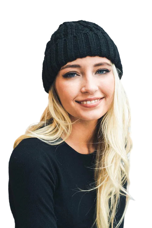 Cable Knit Beanie with Faux Fur Pom