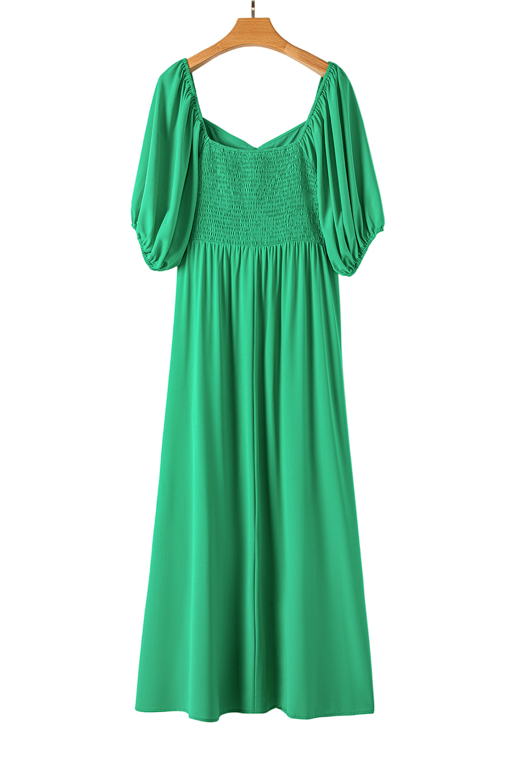 Bright Green Ruched Front Puff Sleeve Plus Size Long Dress