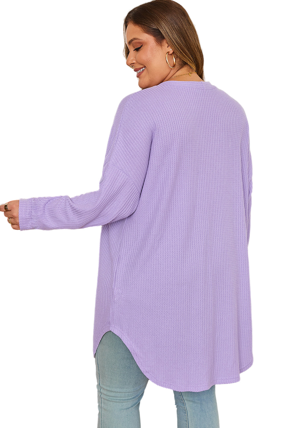 Orchid Petal Plus Size Waffle Knit Button Front Cardigan