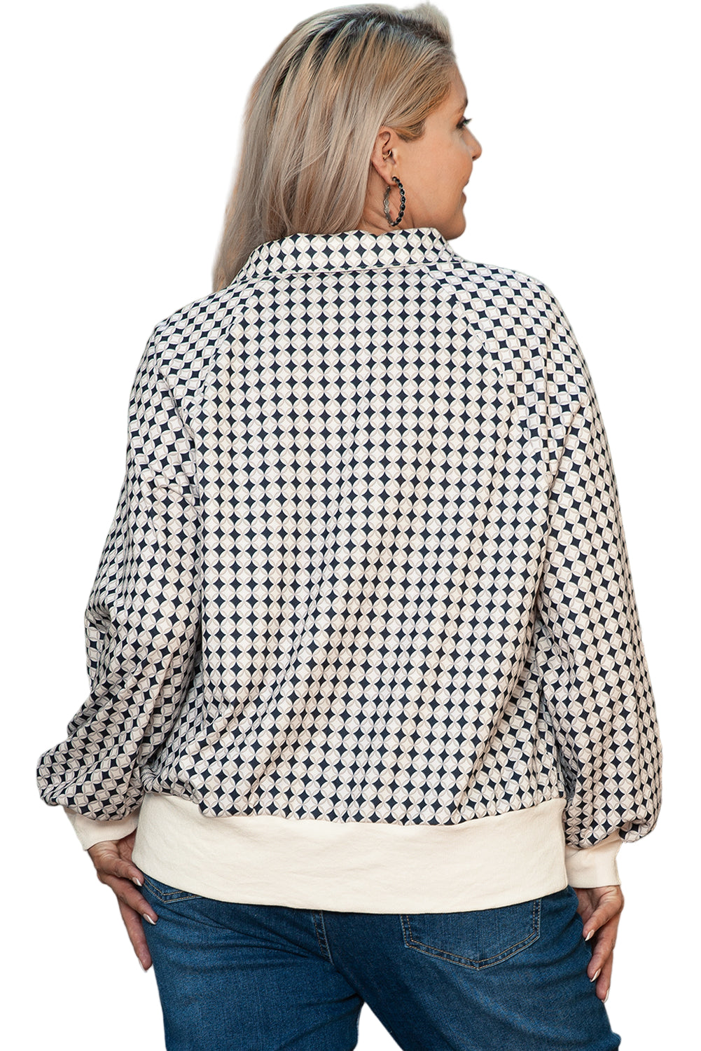 Black Plus Size Two Tone Contrast Collared Pullover Sweatshirt