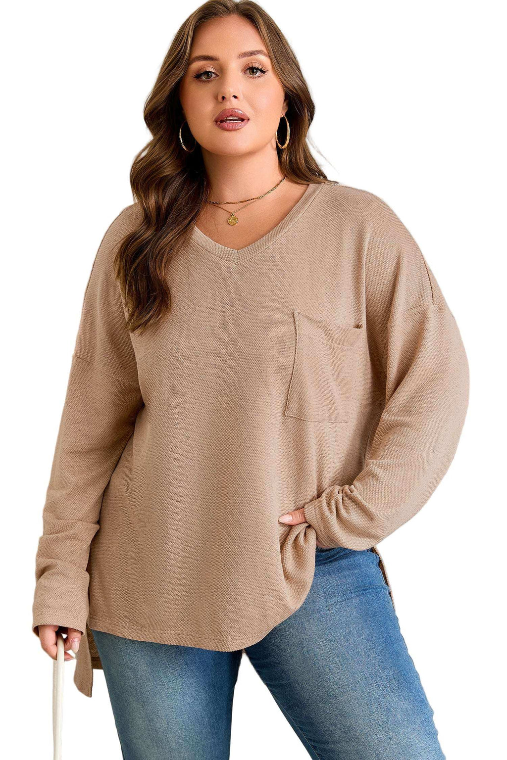 Parchment Plus Size Drop Shoulder Knit Tunic Top
