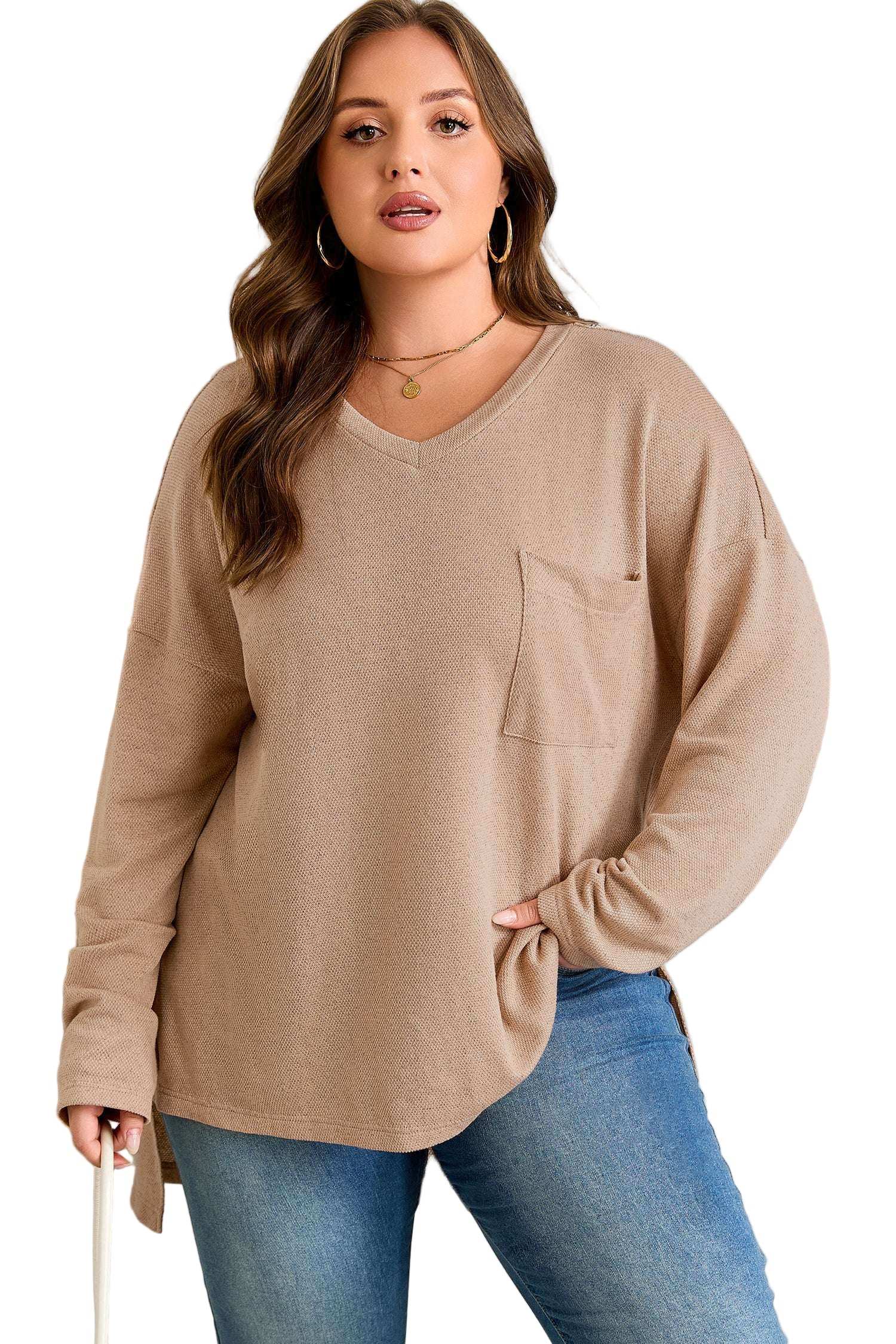 Parchment Plus Size Drop Shoulder Knit Tunic Top