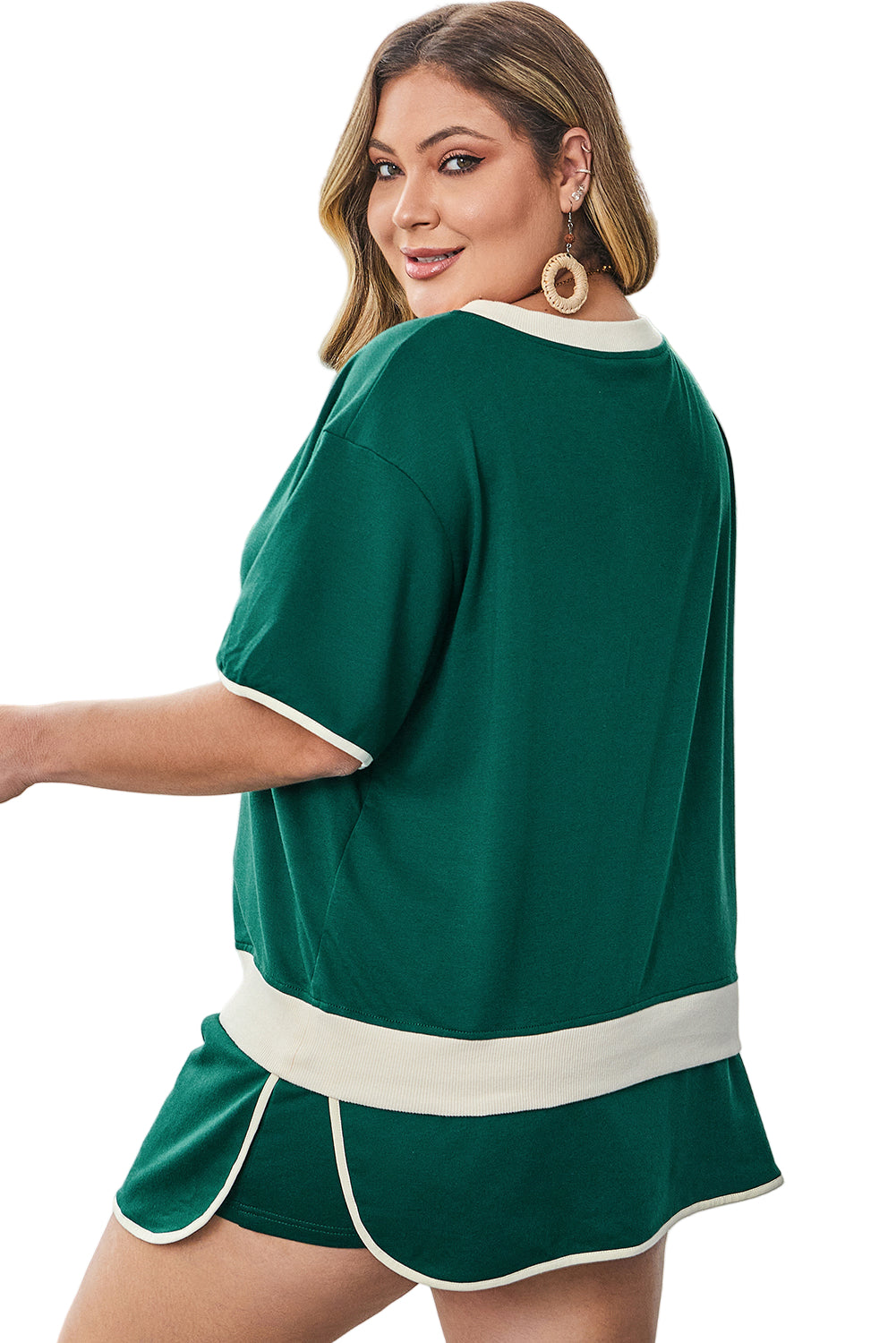 Bonbon Plus Size Contrast Trim T Shirt and Skirt Two Piece Set