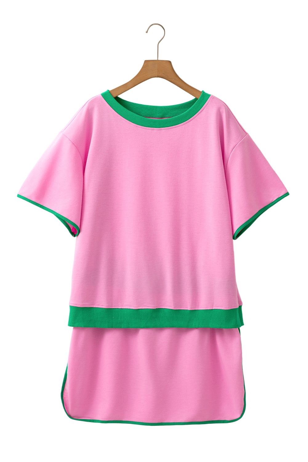 Bonbon Plus Size Contrast Trim T Shirt and Skirt Two Piece Set