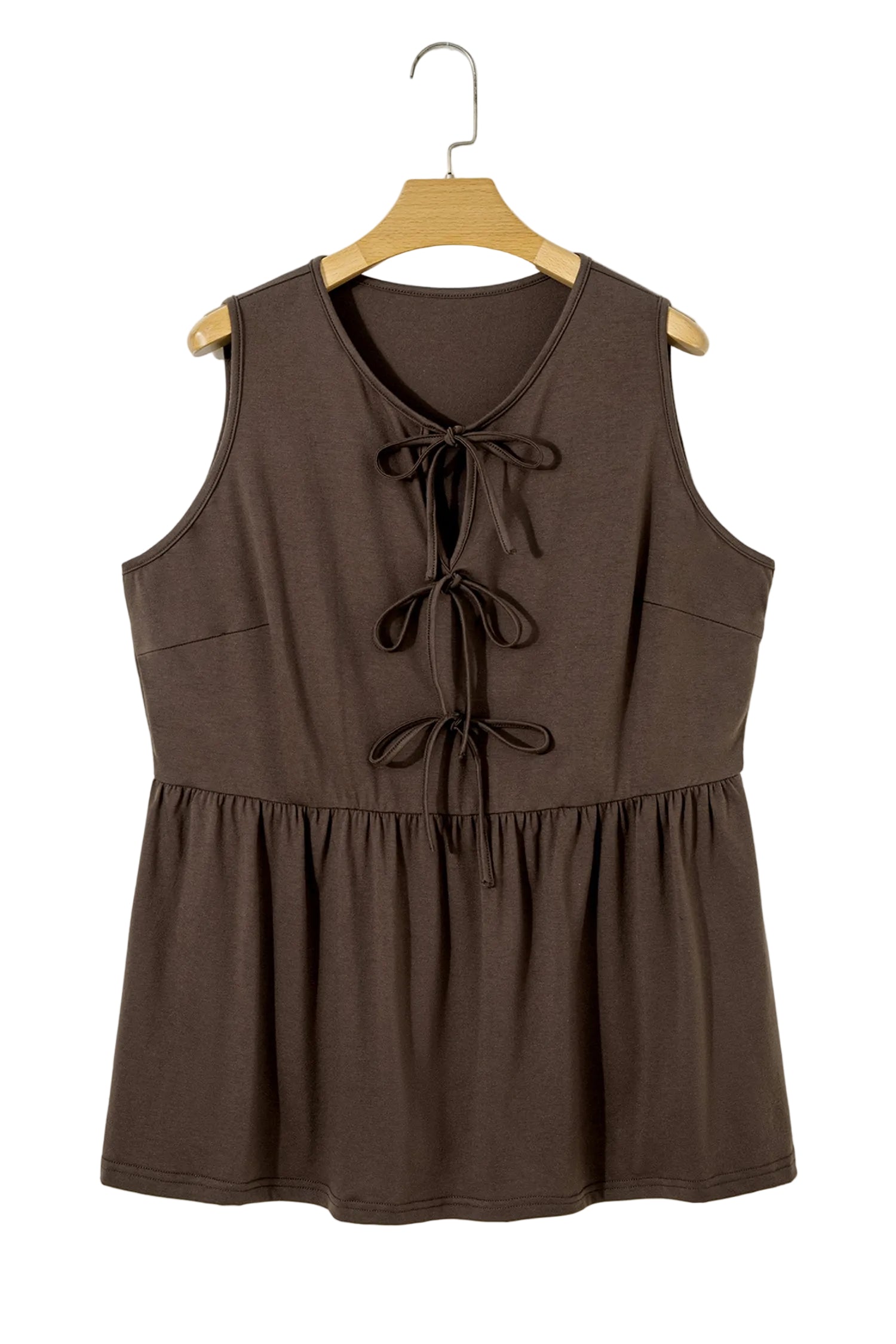 Black Plus Size Solid Color Bow Tie Peplum Tank Top