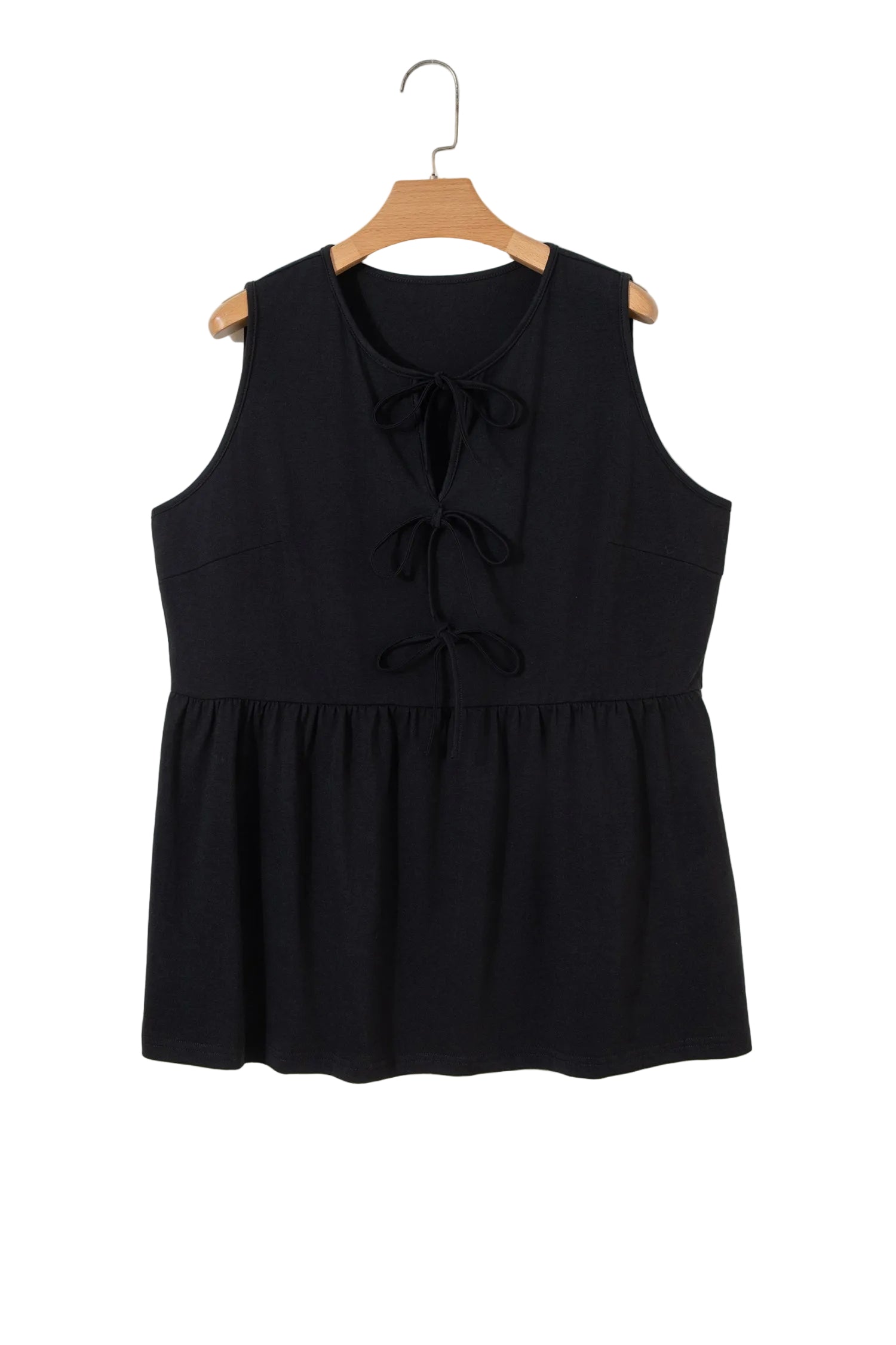 Black Plus Size Solid Color Bow Tie Peplum Tank Top