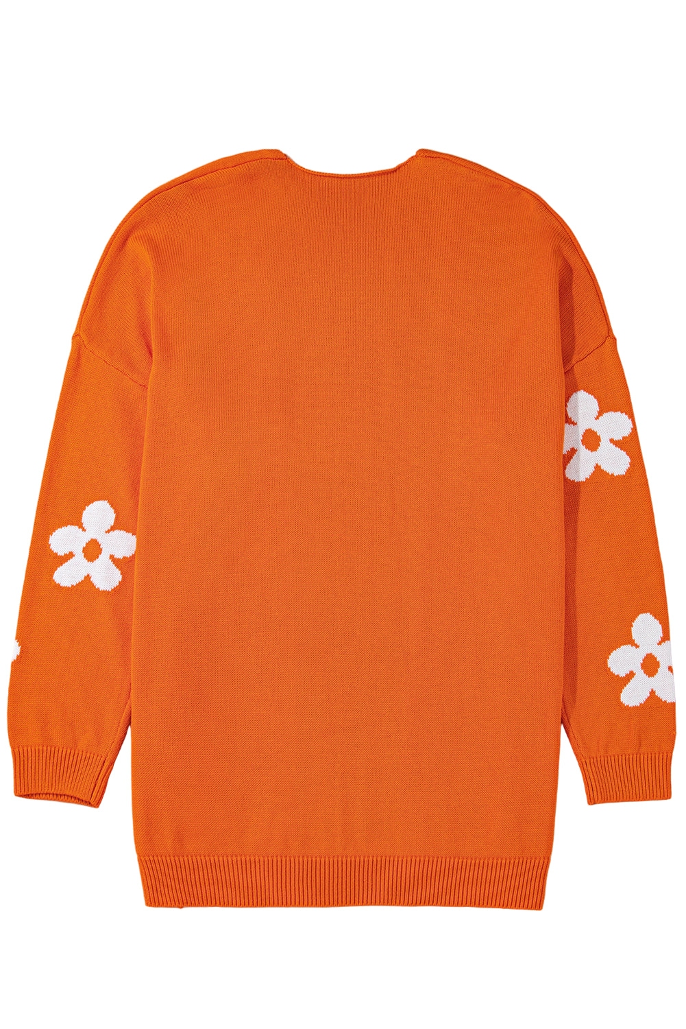 Orange Flower Pattern Drop Shoulder Plus Size Cardigan