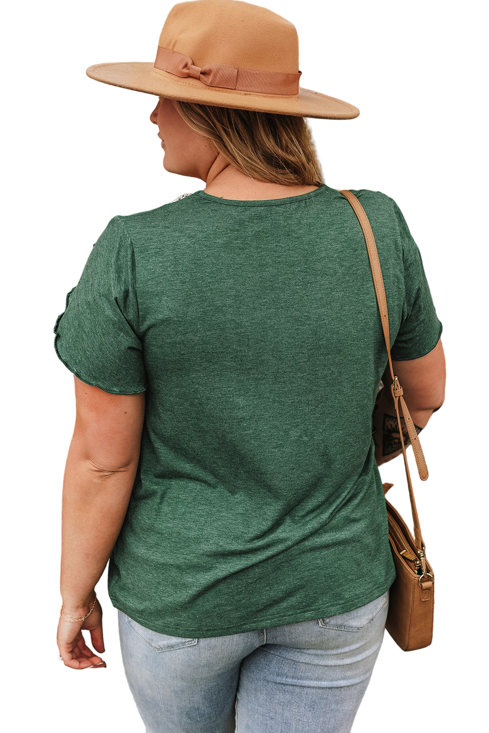 Blackish Green Plus Size Contrast V Neck Draped Sleeve Blouse