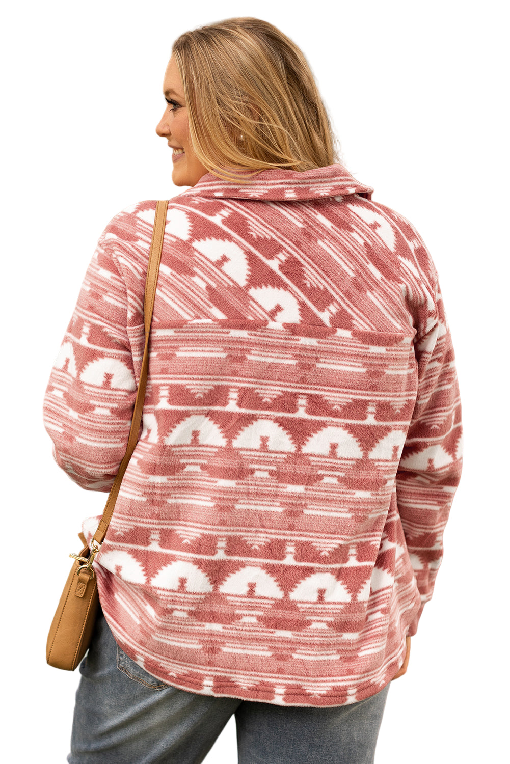 Pink Plus Size Aztec Print Chest Pocket Shacket