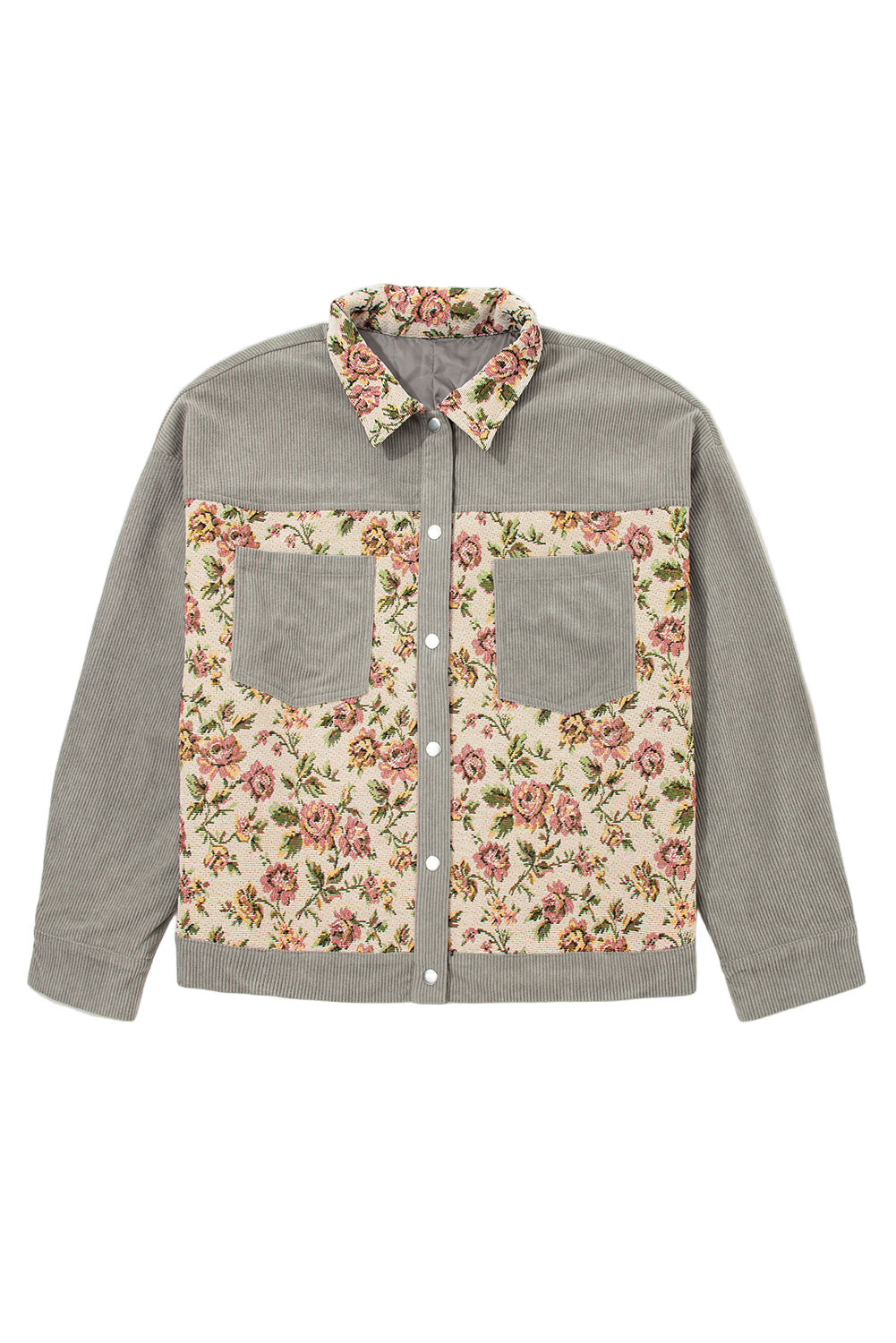 Medium Grey Corduroy Floral Patchwork Vintage Jacket