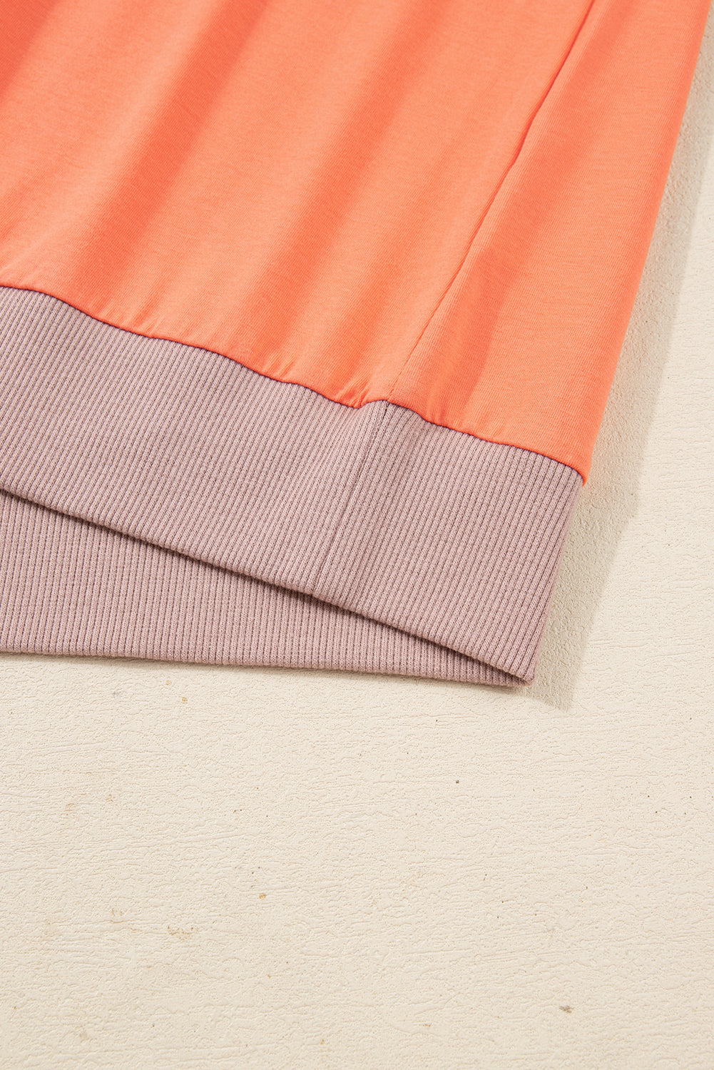 Grapefruit Orange Plaid Flower Waffle Patched Plus Size 3/4 Sleeve Top